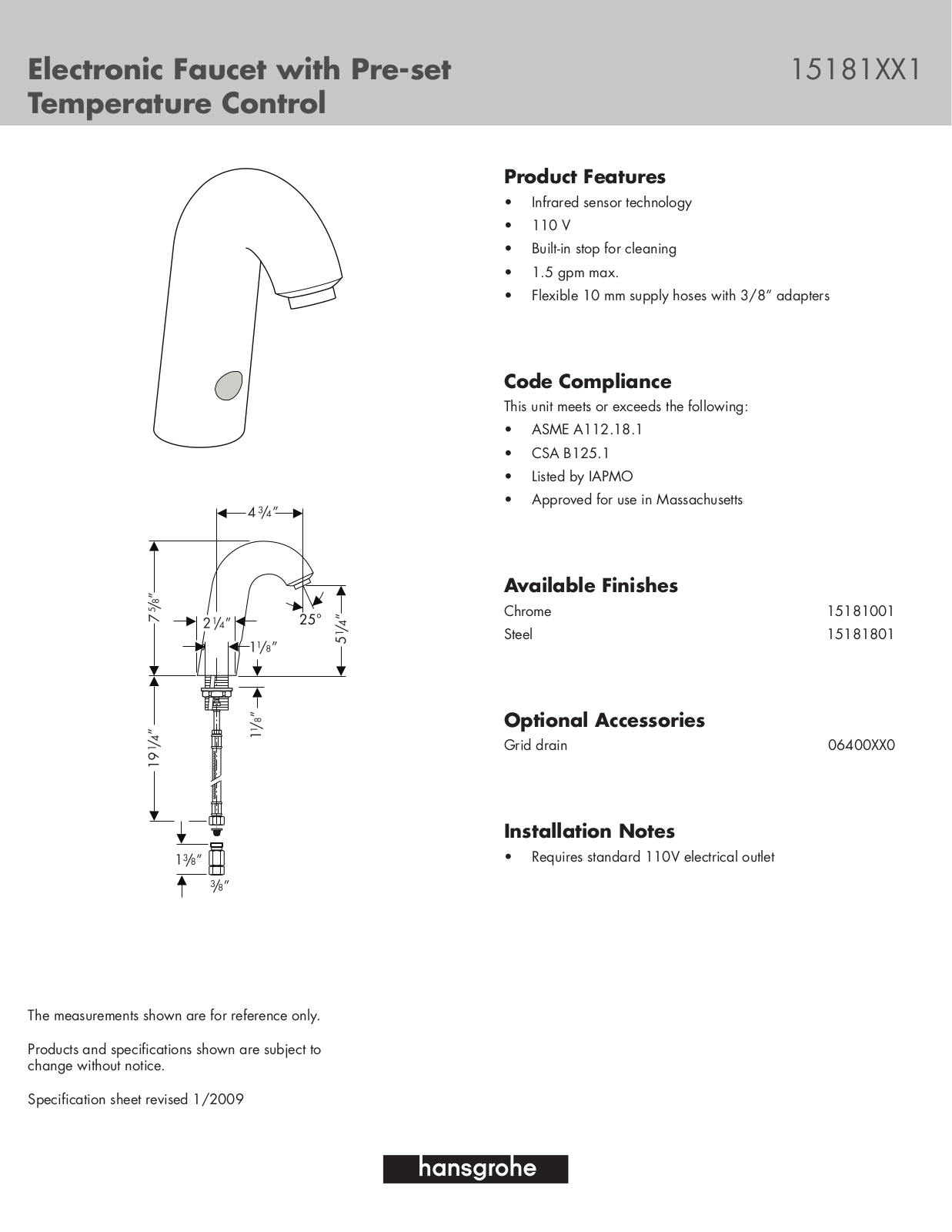 Hans Grohe 15181001, 15181801 User Manual