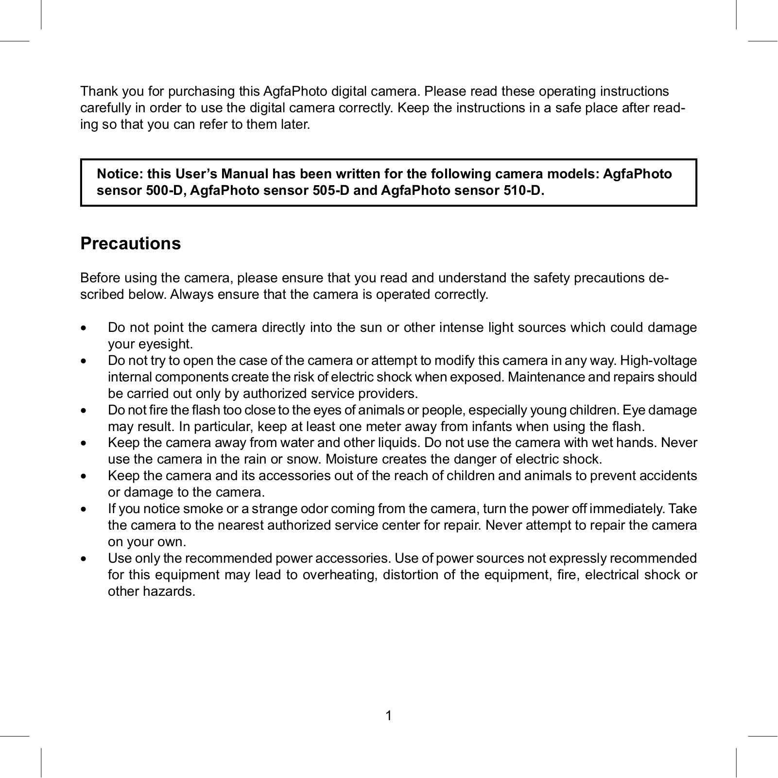 AGFA Sensor 505-D, 510-D, 500-D User Manual