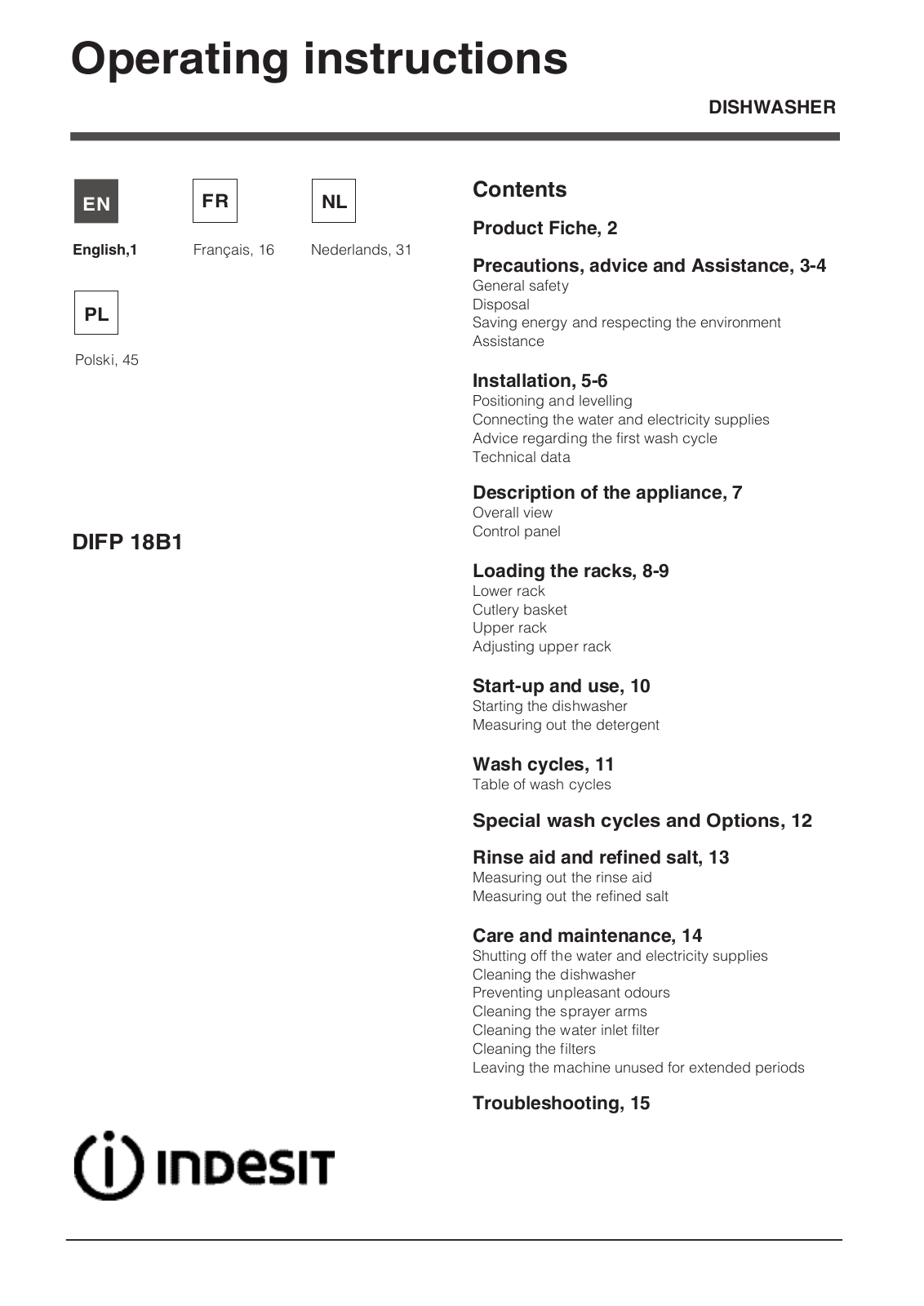 Indesit DIFP-18B1-A-EU User Manual