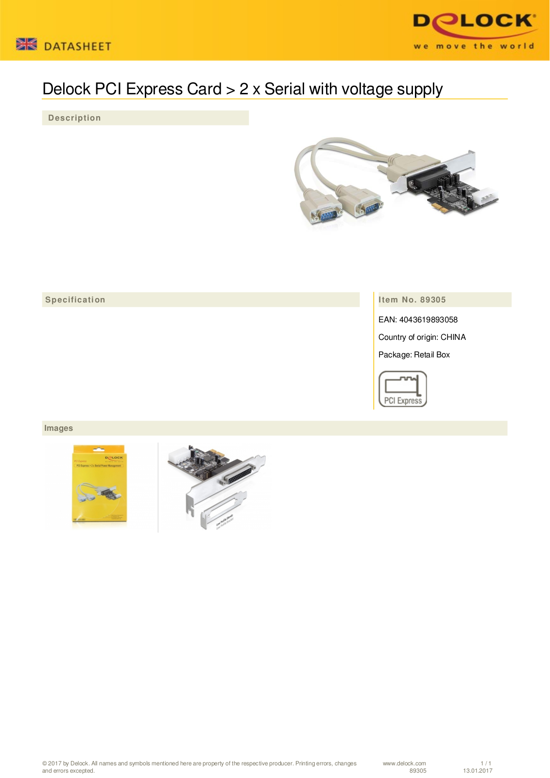 DeLOCK 2x seriell, PCIe x1 User Manual