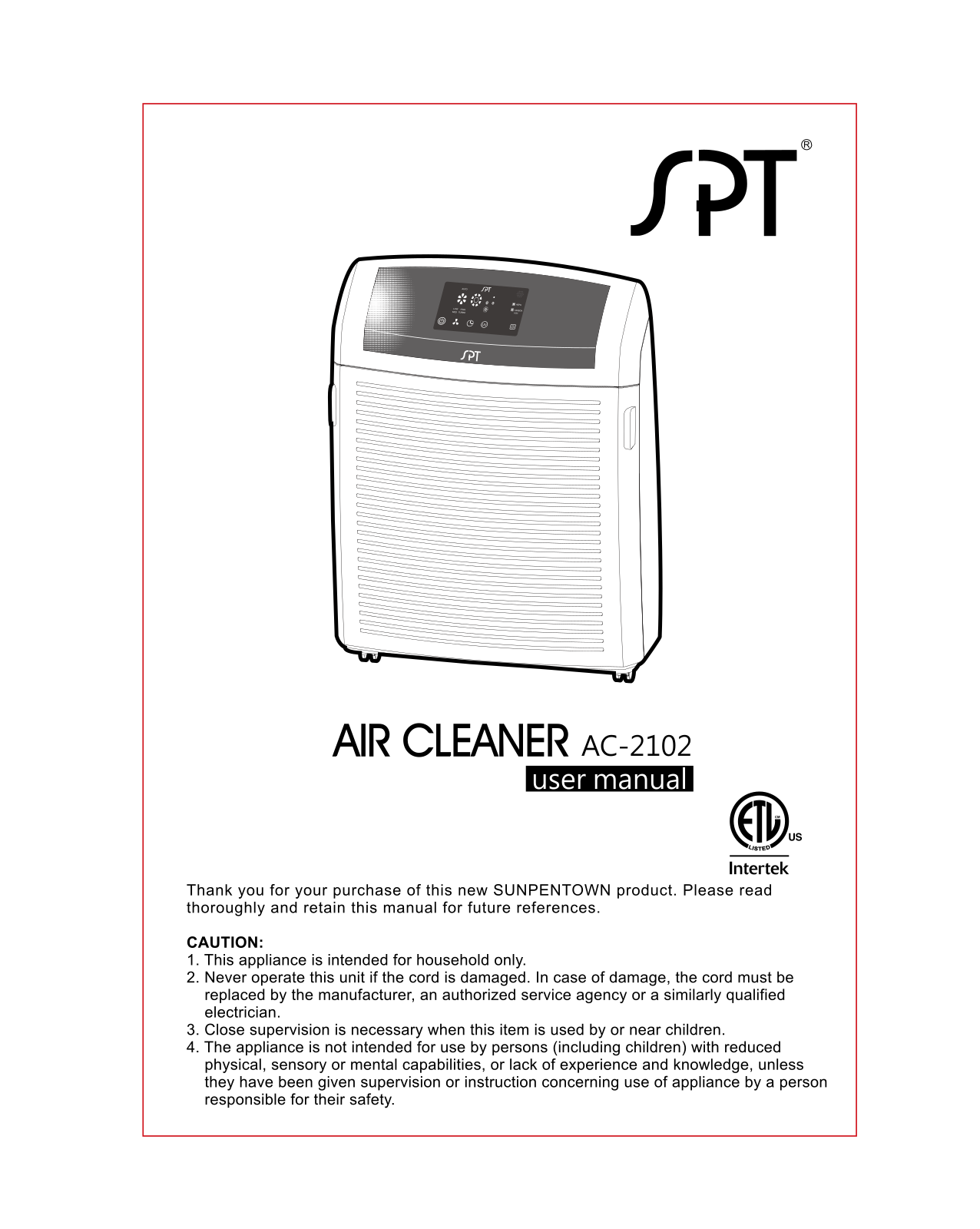 Sunpentown AC2102 User Manual