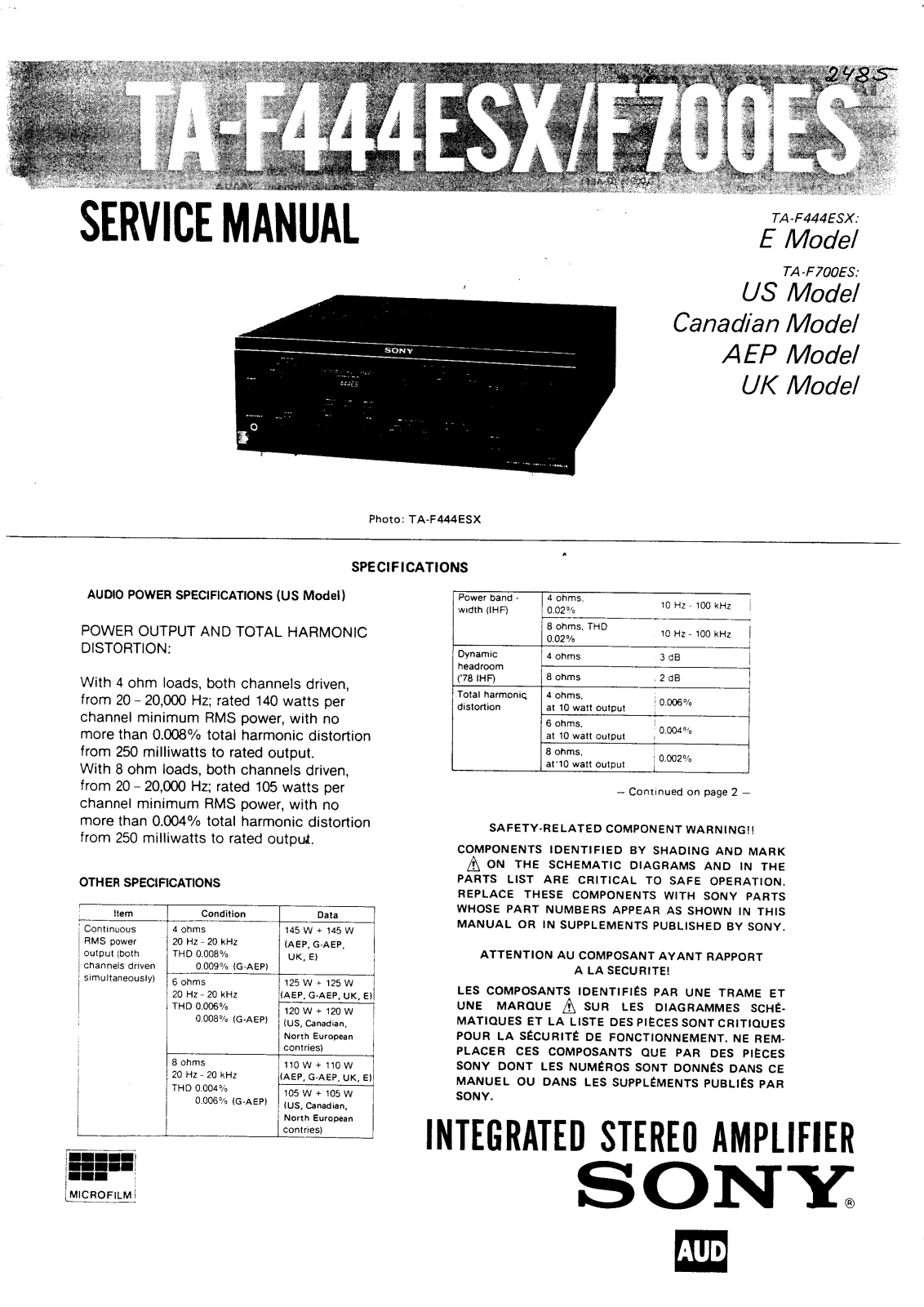 Sony TAF-444-ESX, TAF-700-ES Service manual