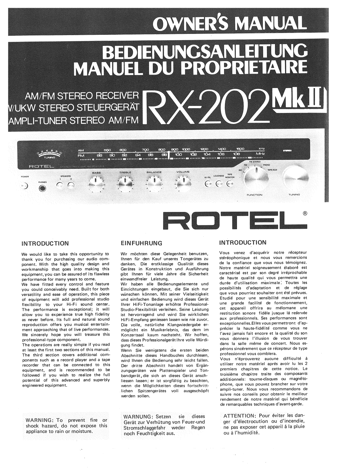 Rotel RX-202-MK2 Owners Manual