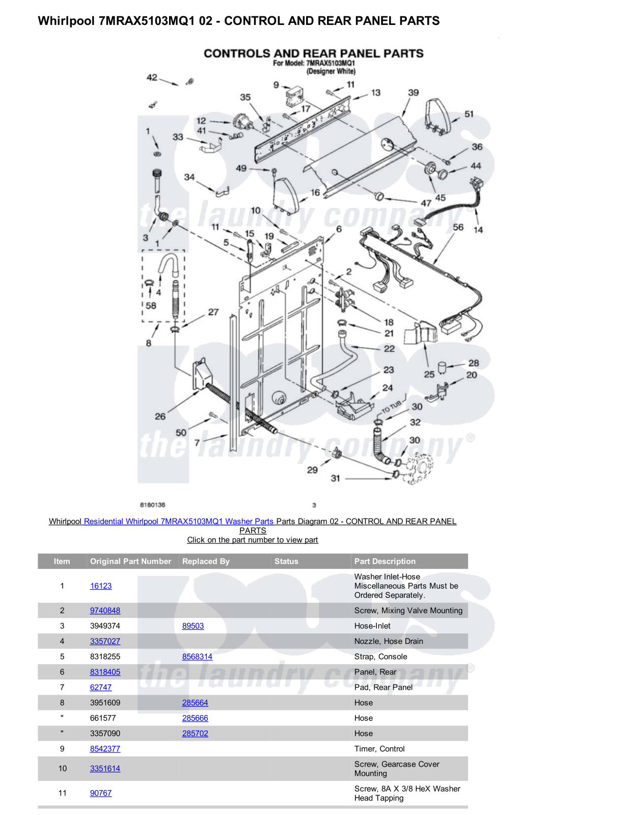 Whirlpool 7MRAX5103MQ1 Parts Diagram