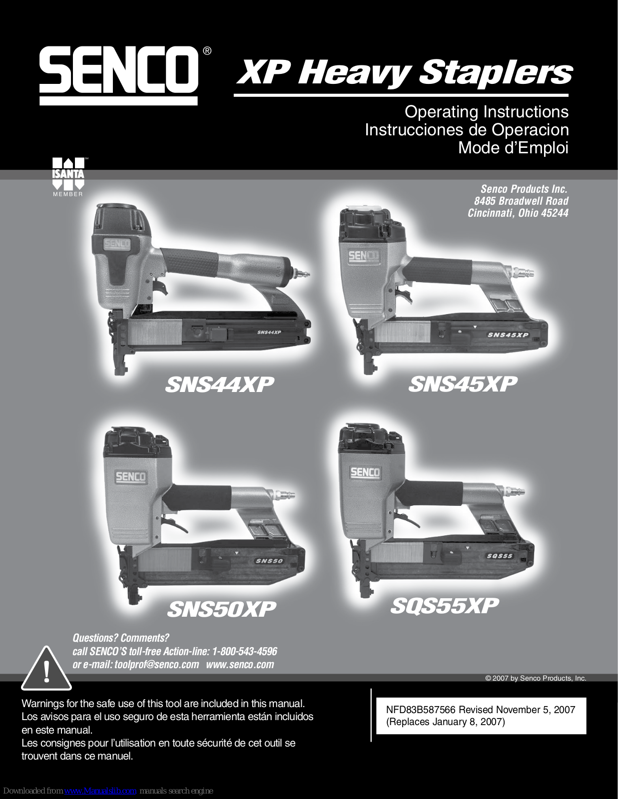 Senco SNS45XP, SQS55XP, SNS50XP, SNS55XP Operating Instructions Manual