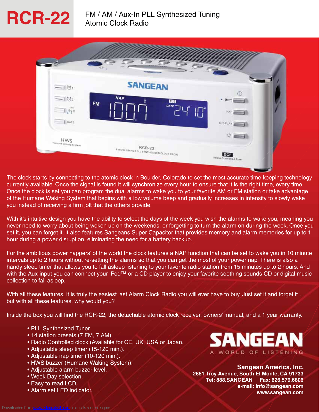 Sangean Sangean- RCR-22 Specifications