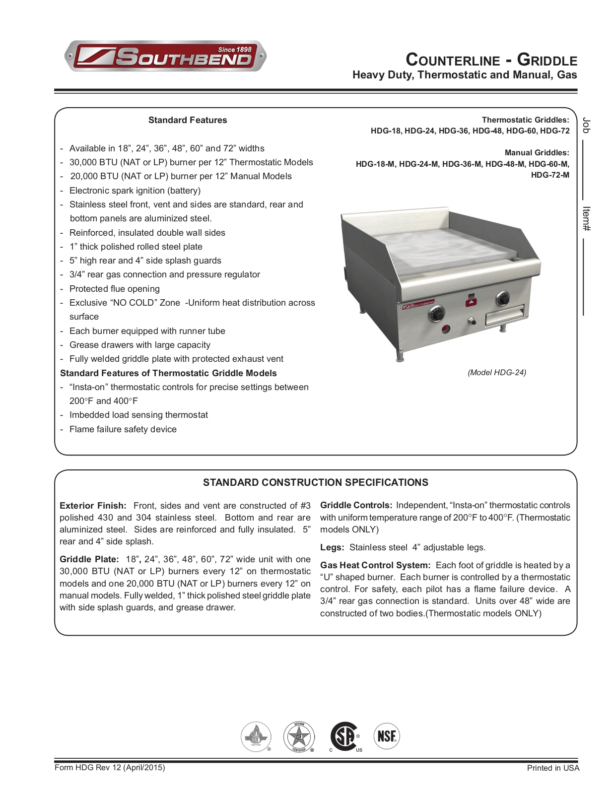 Southbend HDG-18 User Manual