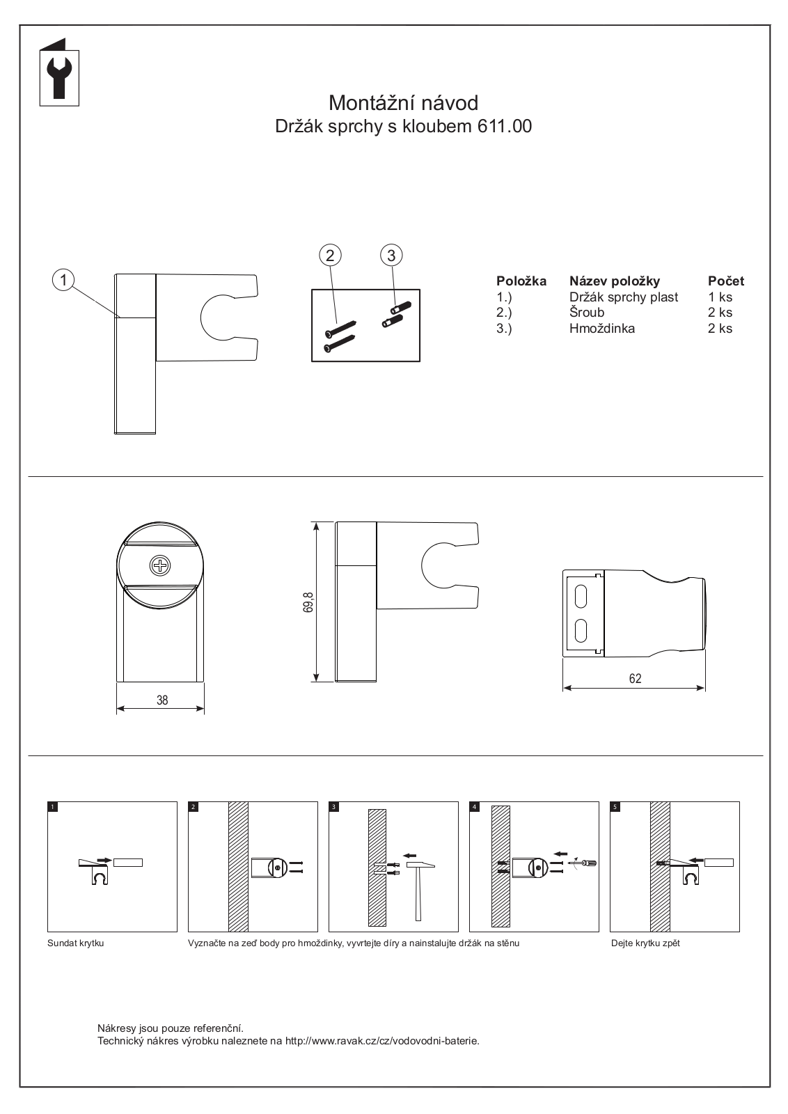 Ravak 611.00 INSTALLATION INSTRUCTIONS