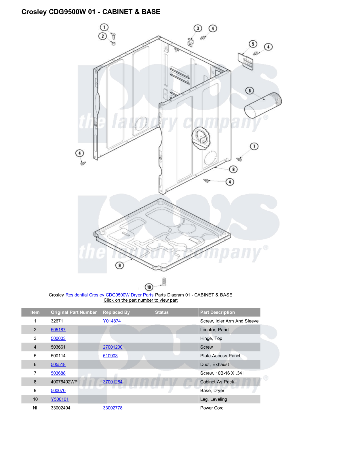 Crosley CDG9500W Parts Diagram