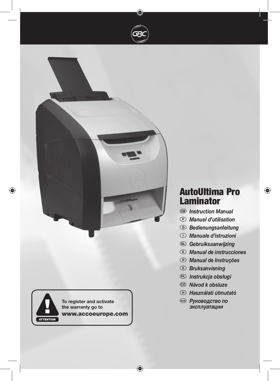 GBC AutoUltima Pro Laminator User Manual