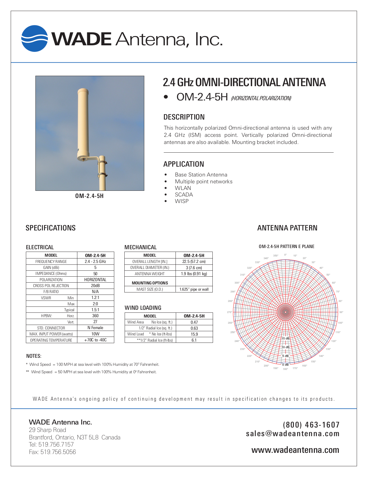 Wade Antenna OM-2.4-5H User Manual