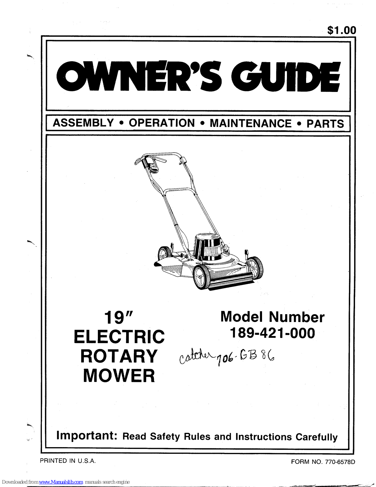 MTD 189-421-000, 421 Owner's Manual