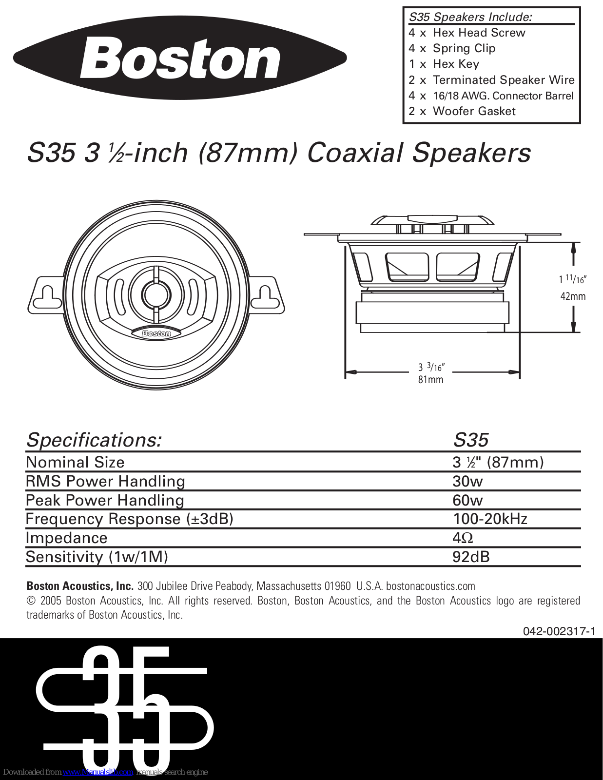 Boston Acoustics S35 Specifications