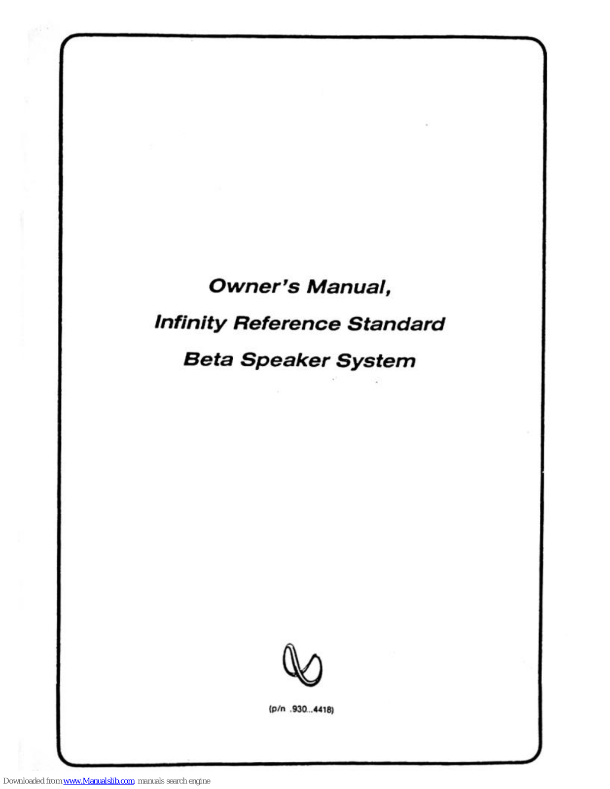 Infinity Reference standard beta speaker system Owner's Manual