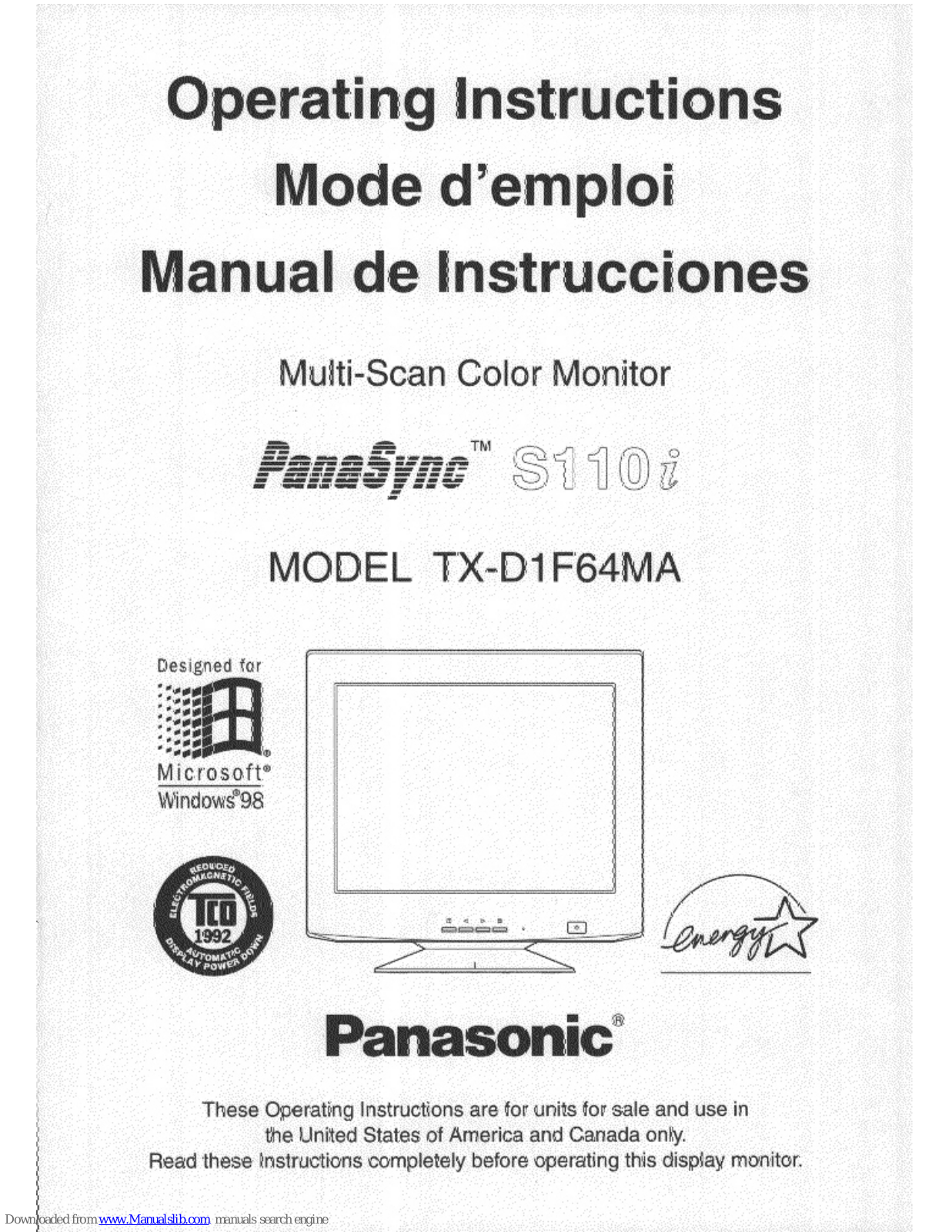 Panasonic PANASYNC S110I, TX-D1F64MA User Manual