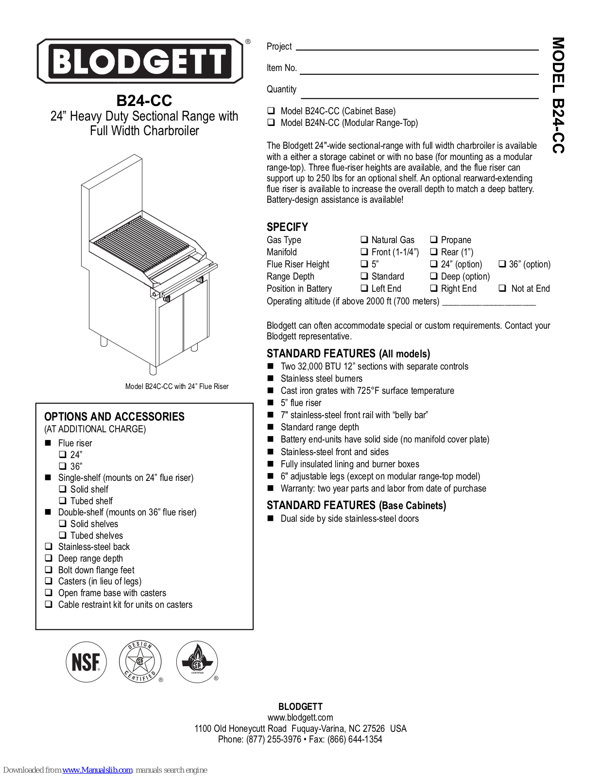 Blodgett B24N-CC, B24-CC Specifications