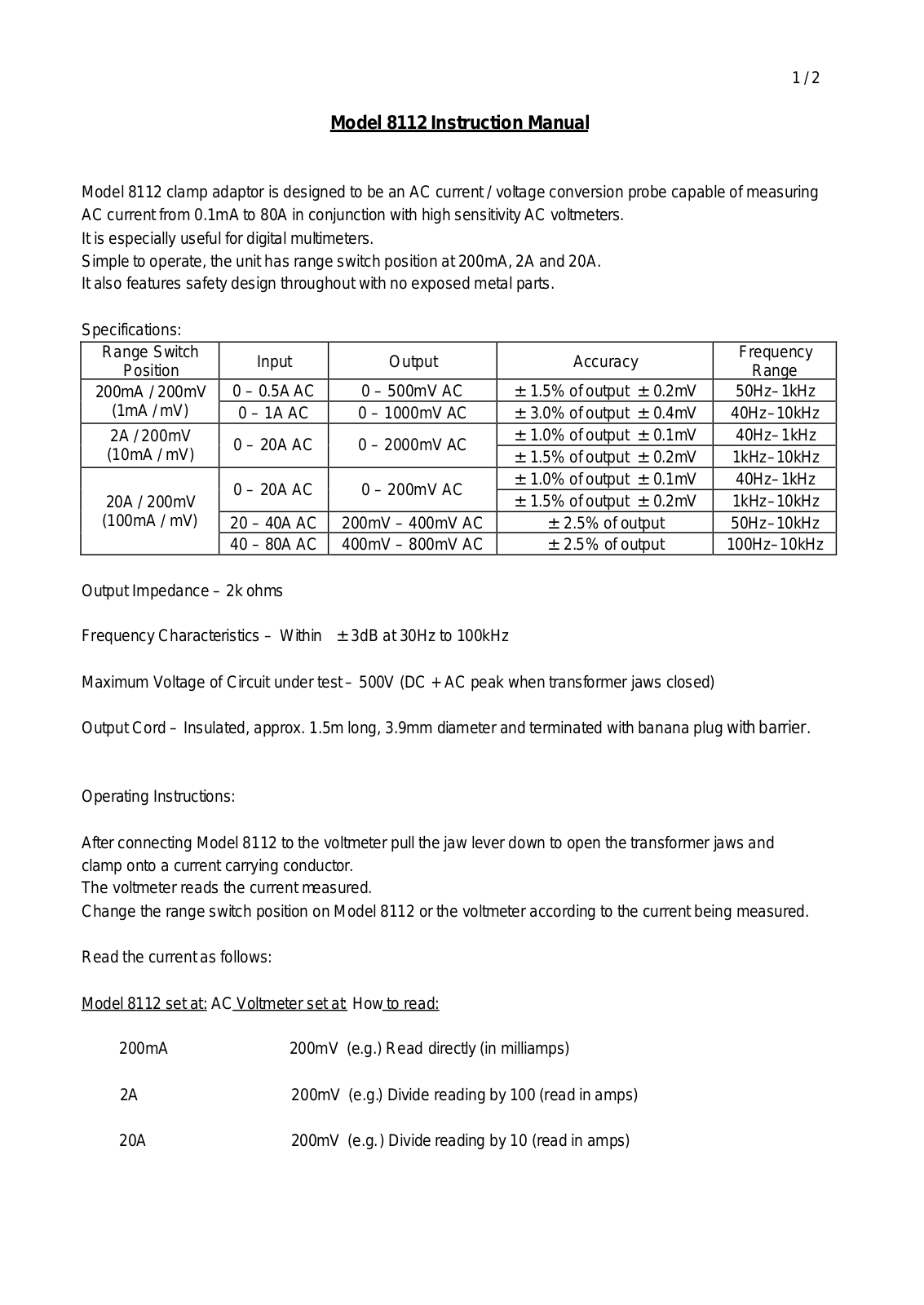 KYORITSU 8112 User Manual