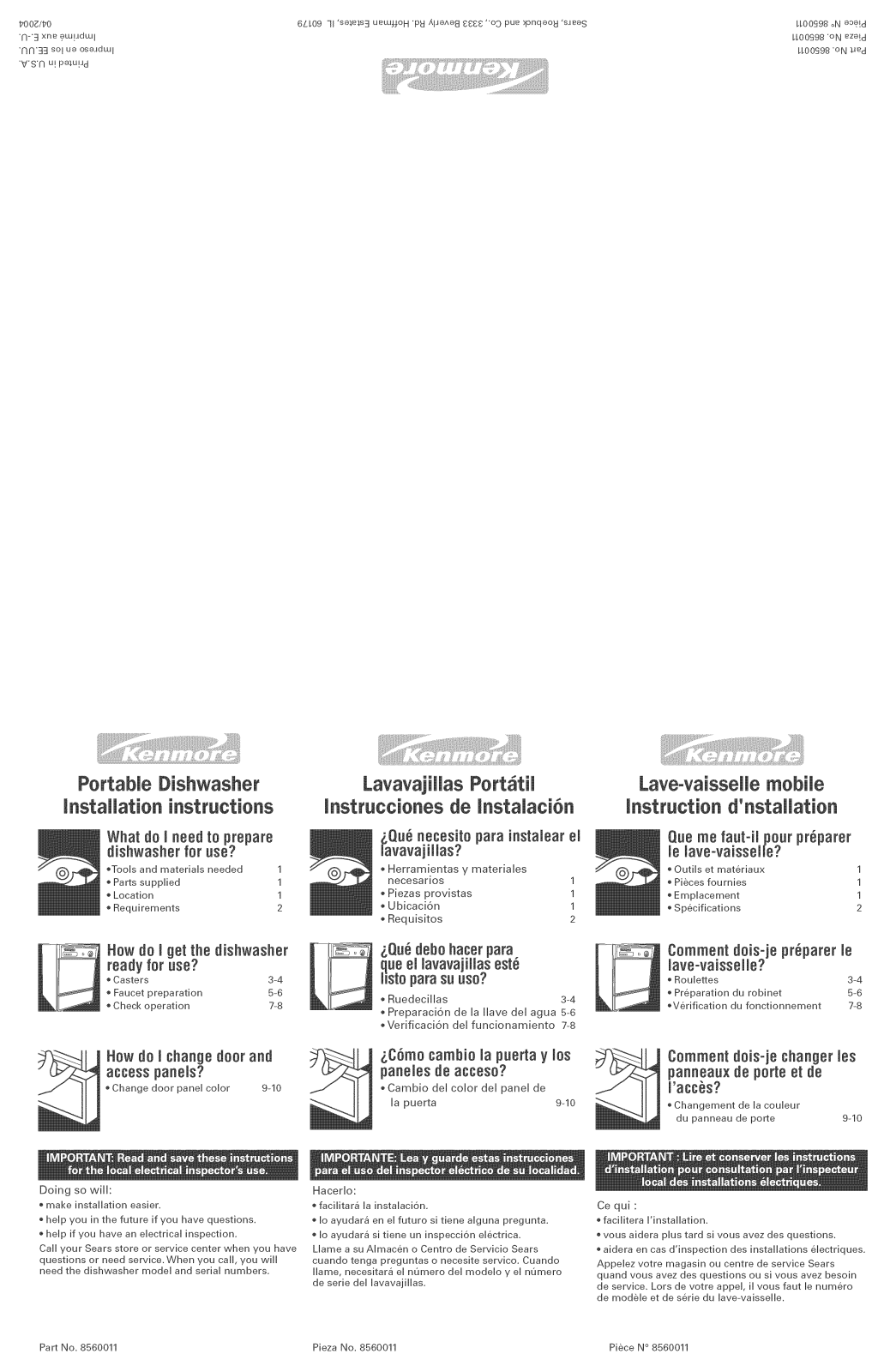 Kenmore 665744590, 665744520, 665744120, 66517849400, 66517849401 Installation Guide - ManualMachine.com