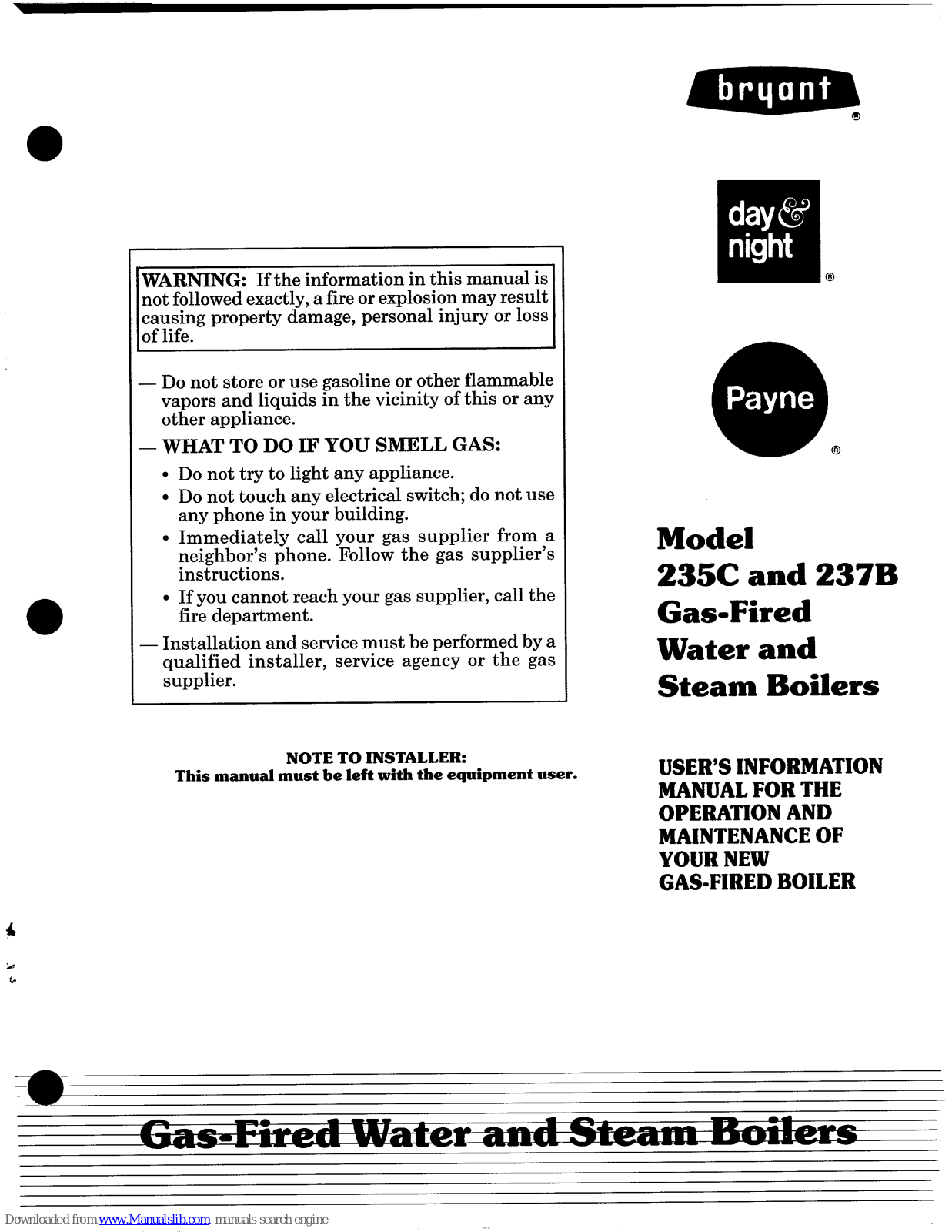 Bryant 235C, 237B Operation And Maintenance Manual