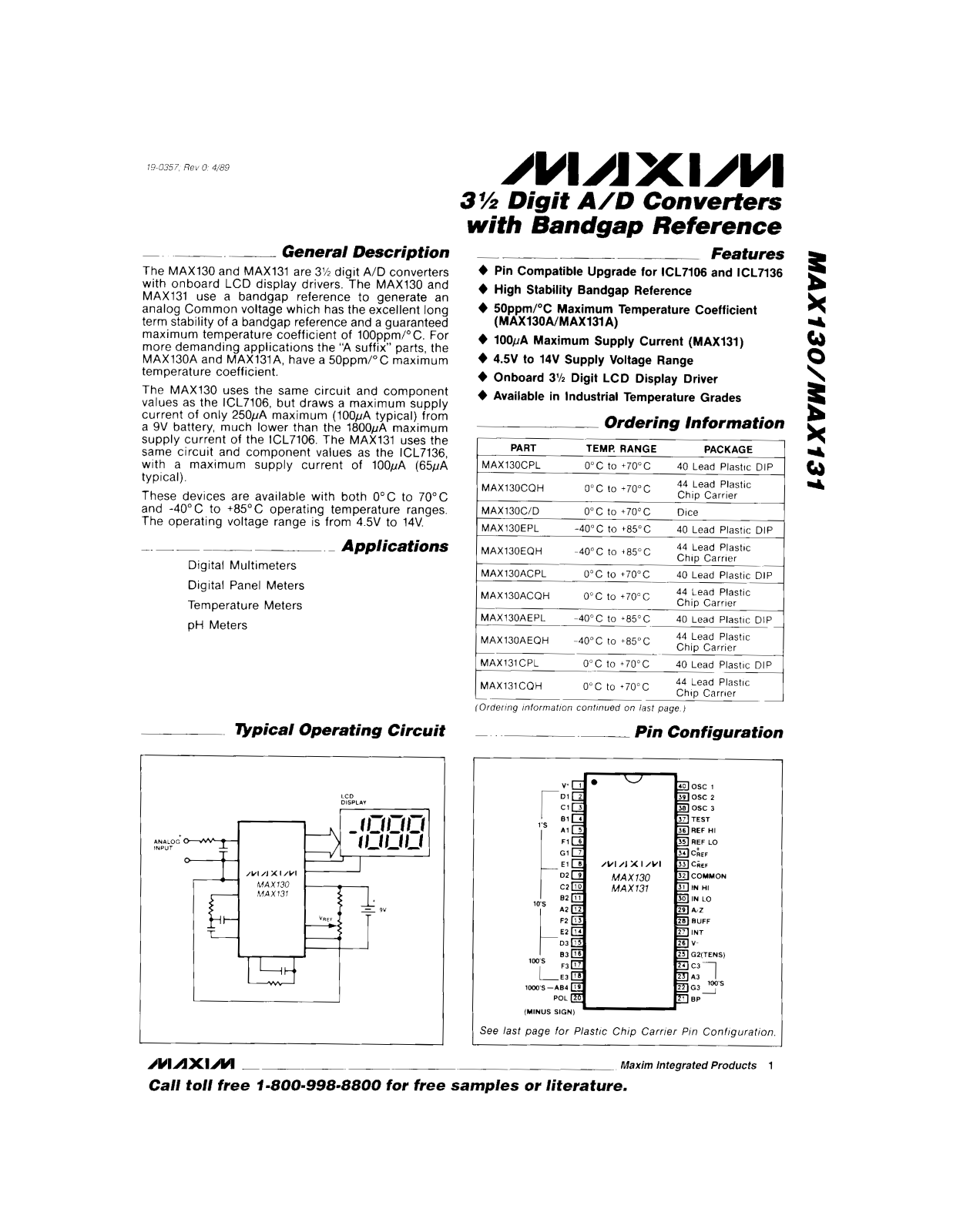 MAXIM MAX130 Technical data