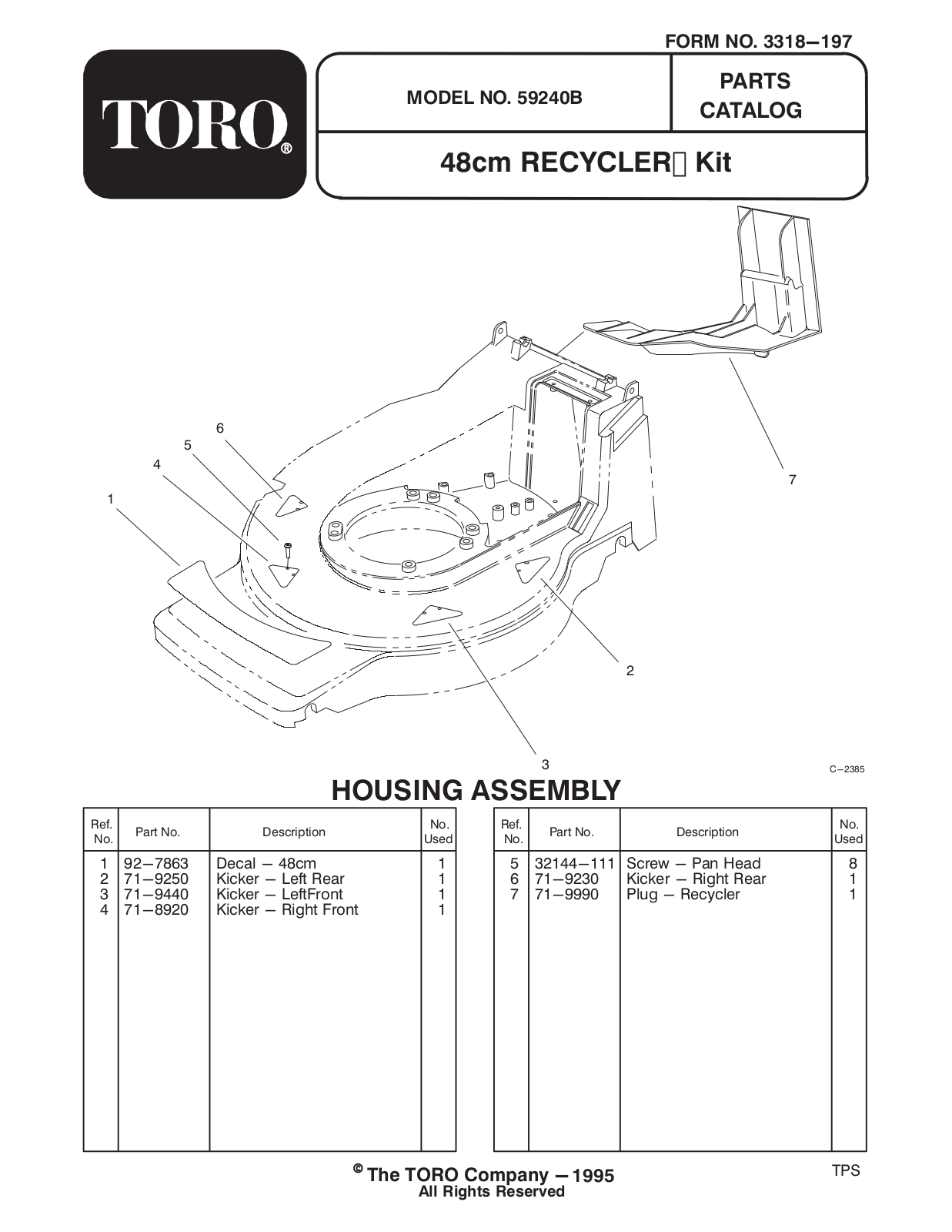 Toro 59240B Parts Catalogue