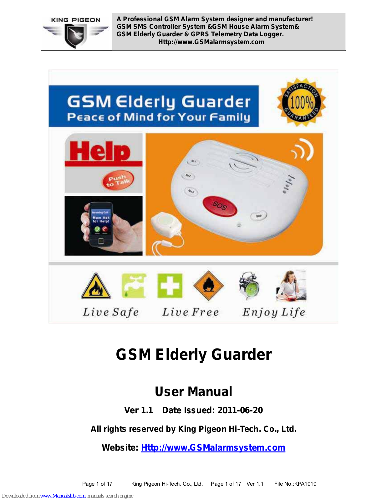 King Pigeon GSM Elderly Guarder User Manual