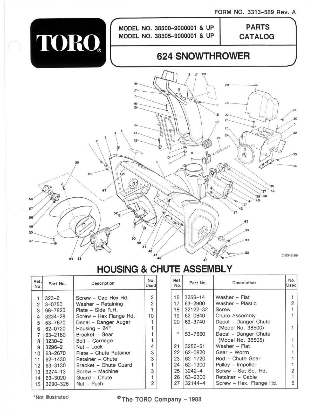 Toro 38500, 38505 Parts Catalogue