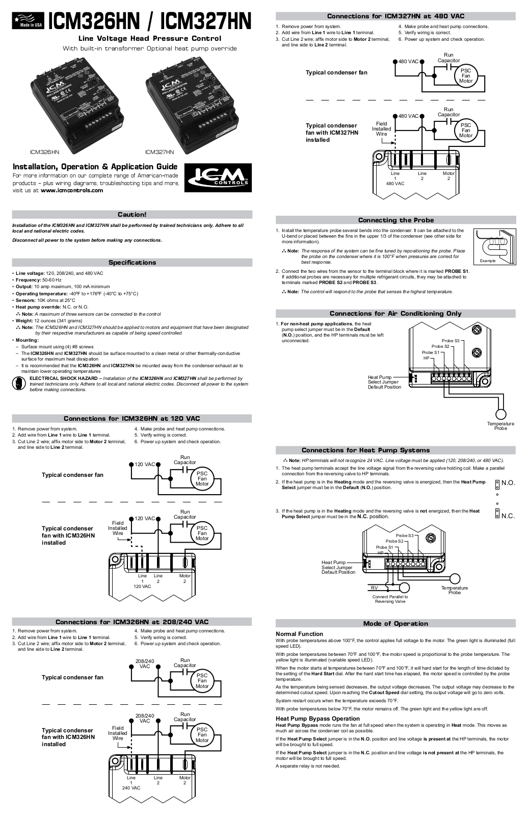 ICM CONTROLS ICM326HN, ICM327HN Installation Manual