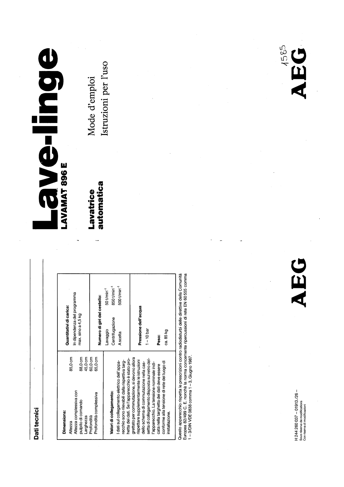 Aeg 896 E User Manual