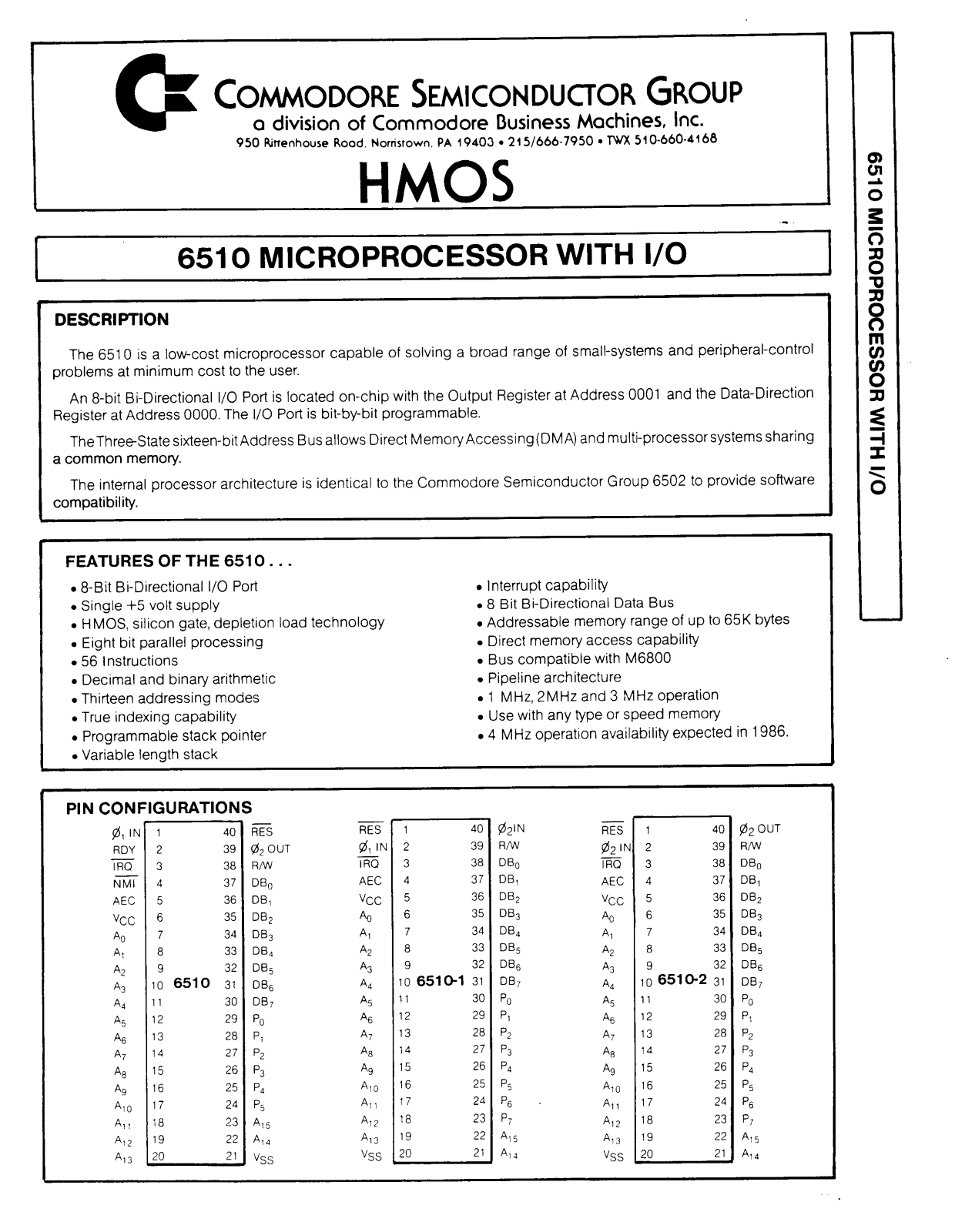 MOS Technology 6510 Datasheet