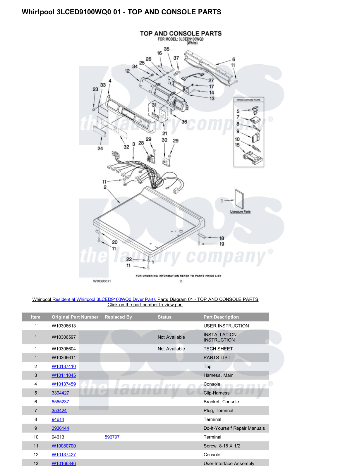 Whirlpool 3LCED9100WQ0 Parts Diagram