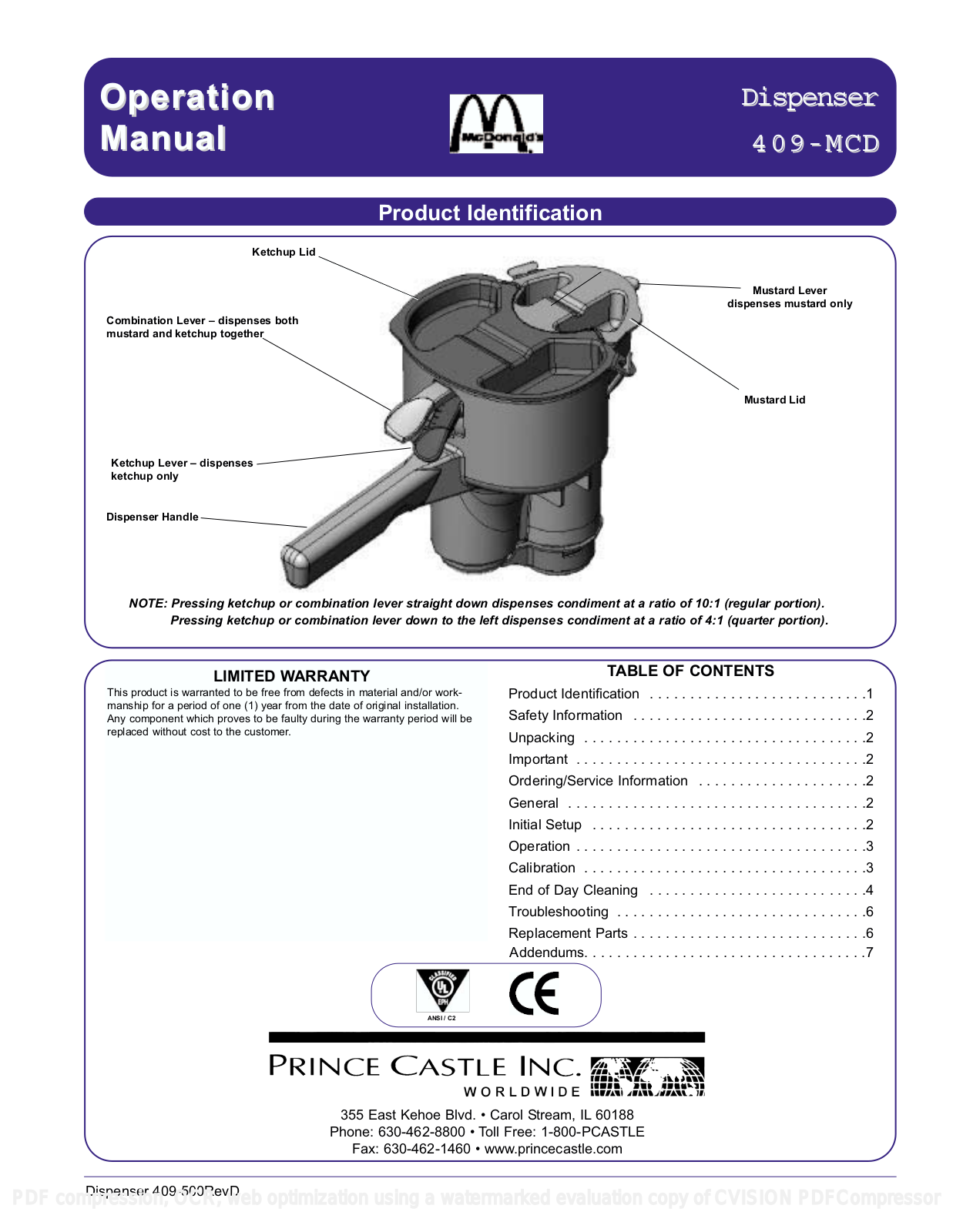 Prince Castle 409-MCD Installation  Manual