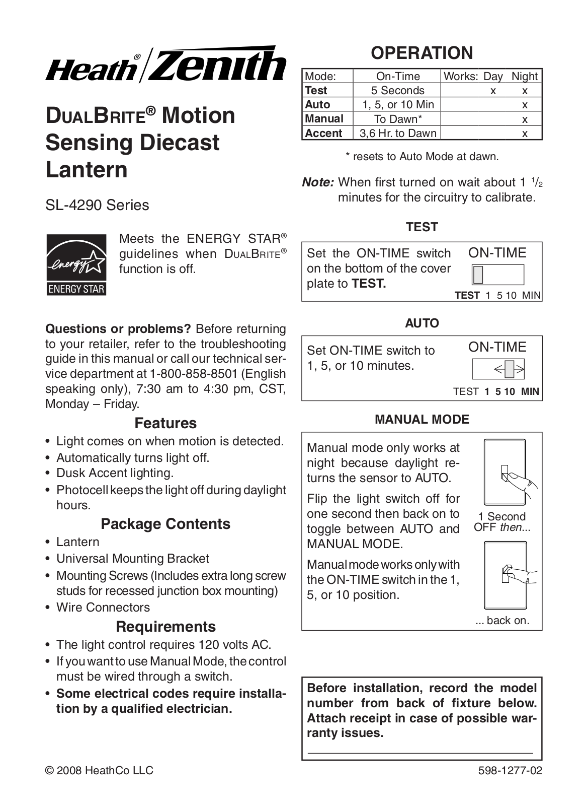 Heath Zenith SL-4290 User Manual