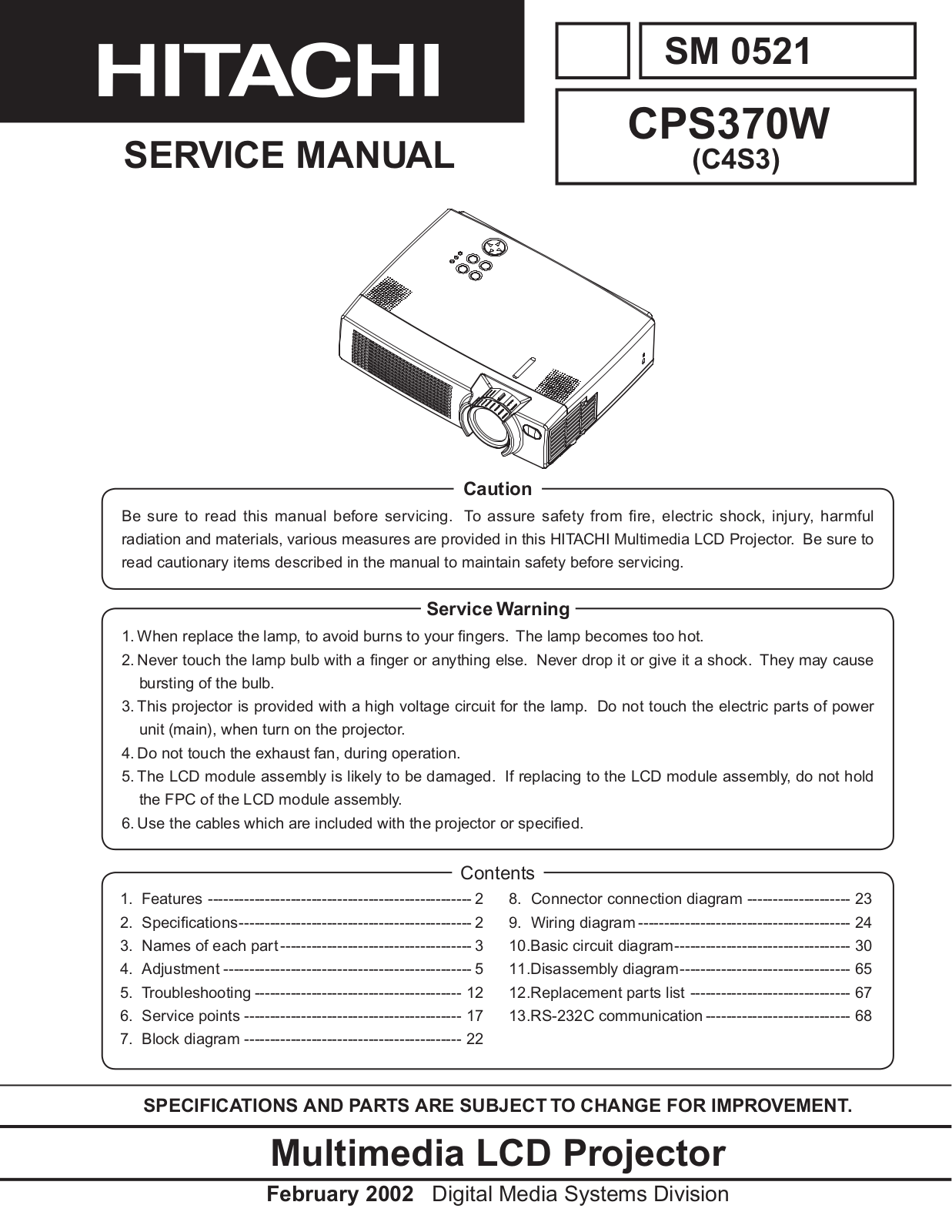 Hitachi CP-S370W Service Manual