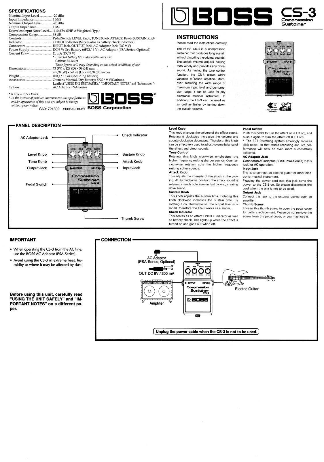 Boss CS-3 Owner’s Manual