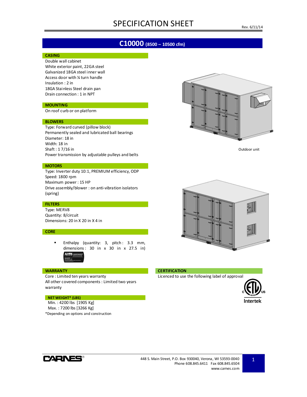 Carnes C10000 User Manual