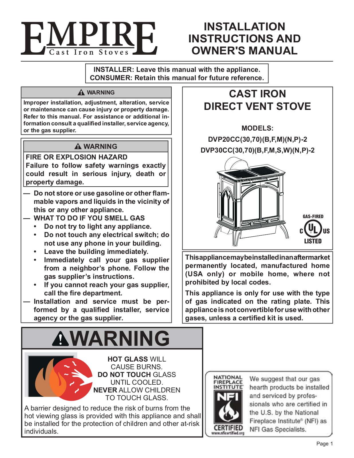 Empire DVP30CC30WP Installation Manual