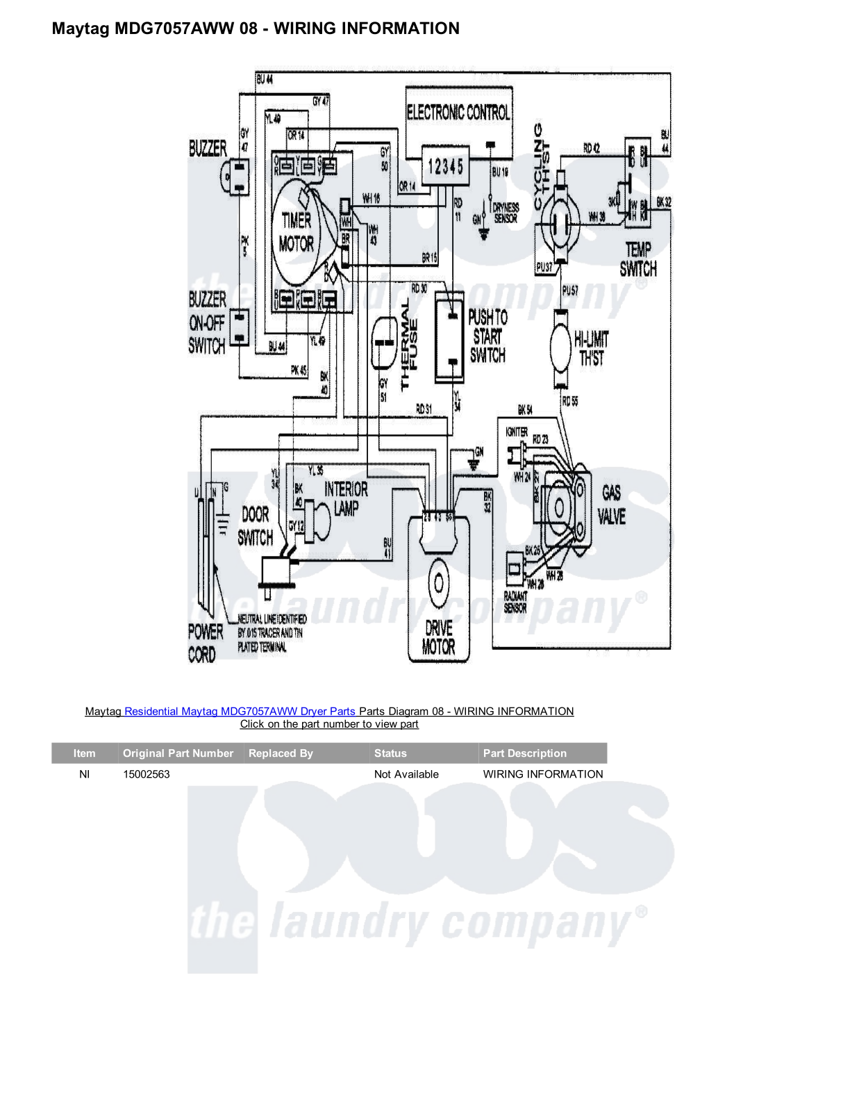 Maytag MDG7057AWW Parts Diagram