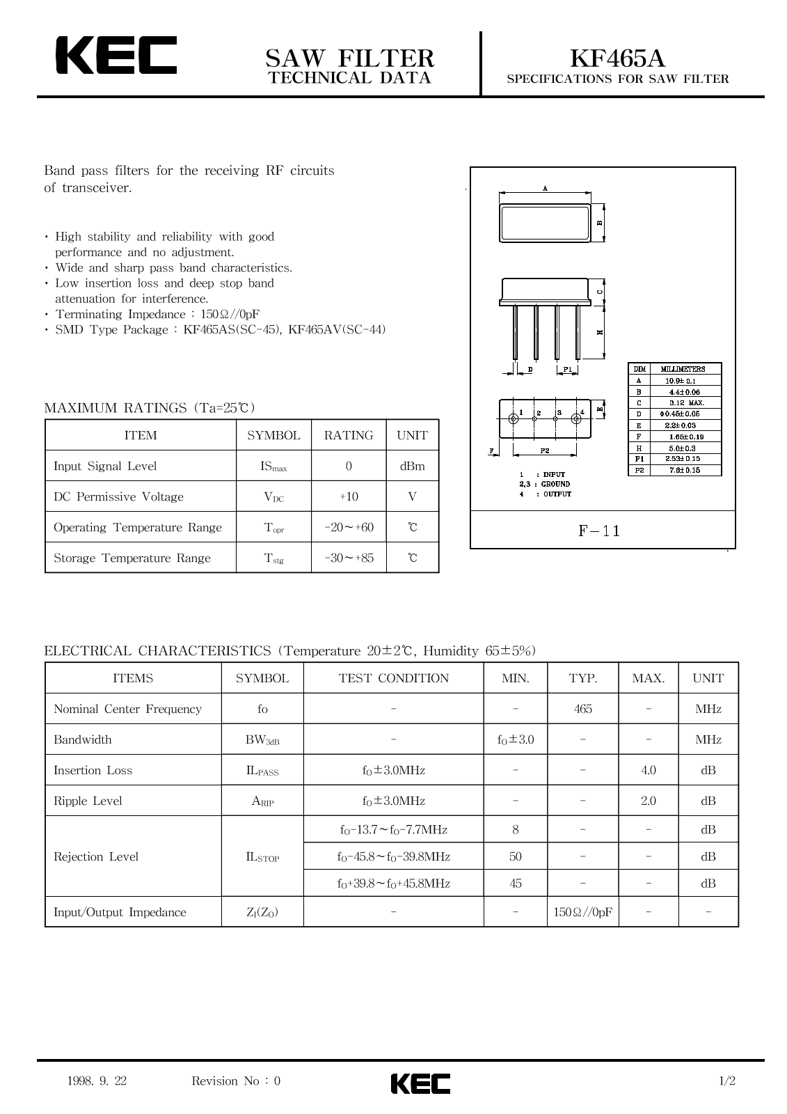 KEC KF465A Datasheet