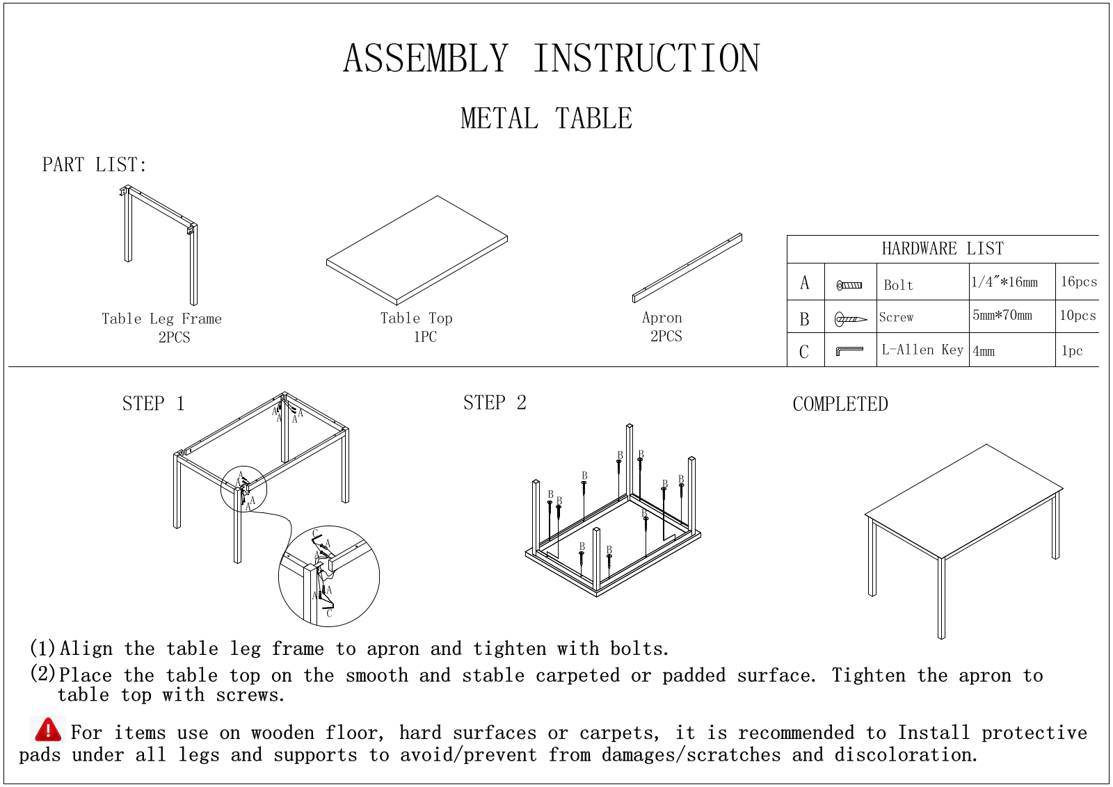 Zipcode Design W002462292 Installation & Assembly (Table) - ManualMachine.com