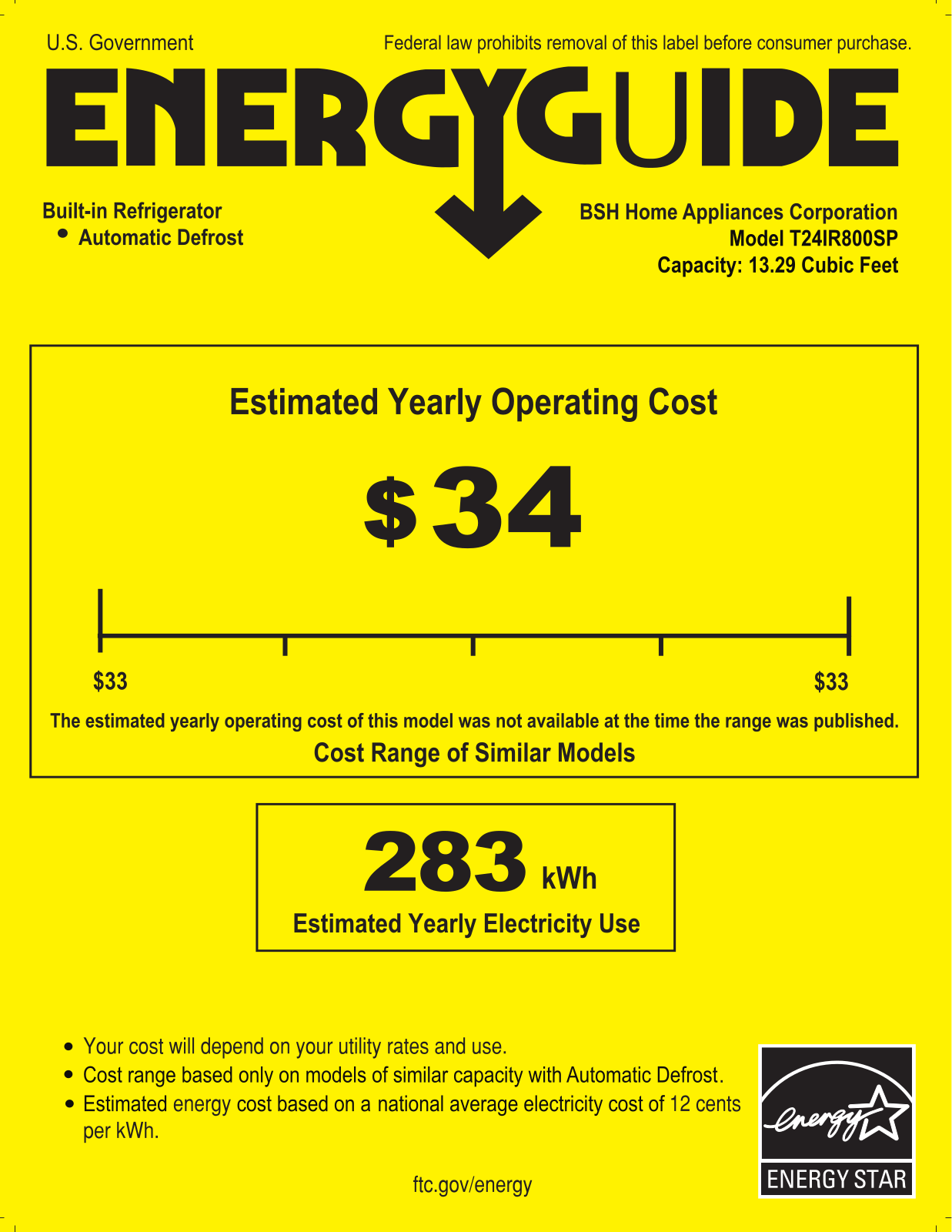 Thermador T24IR800SP Energy Guide