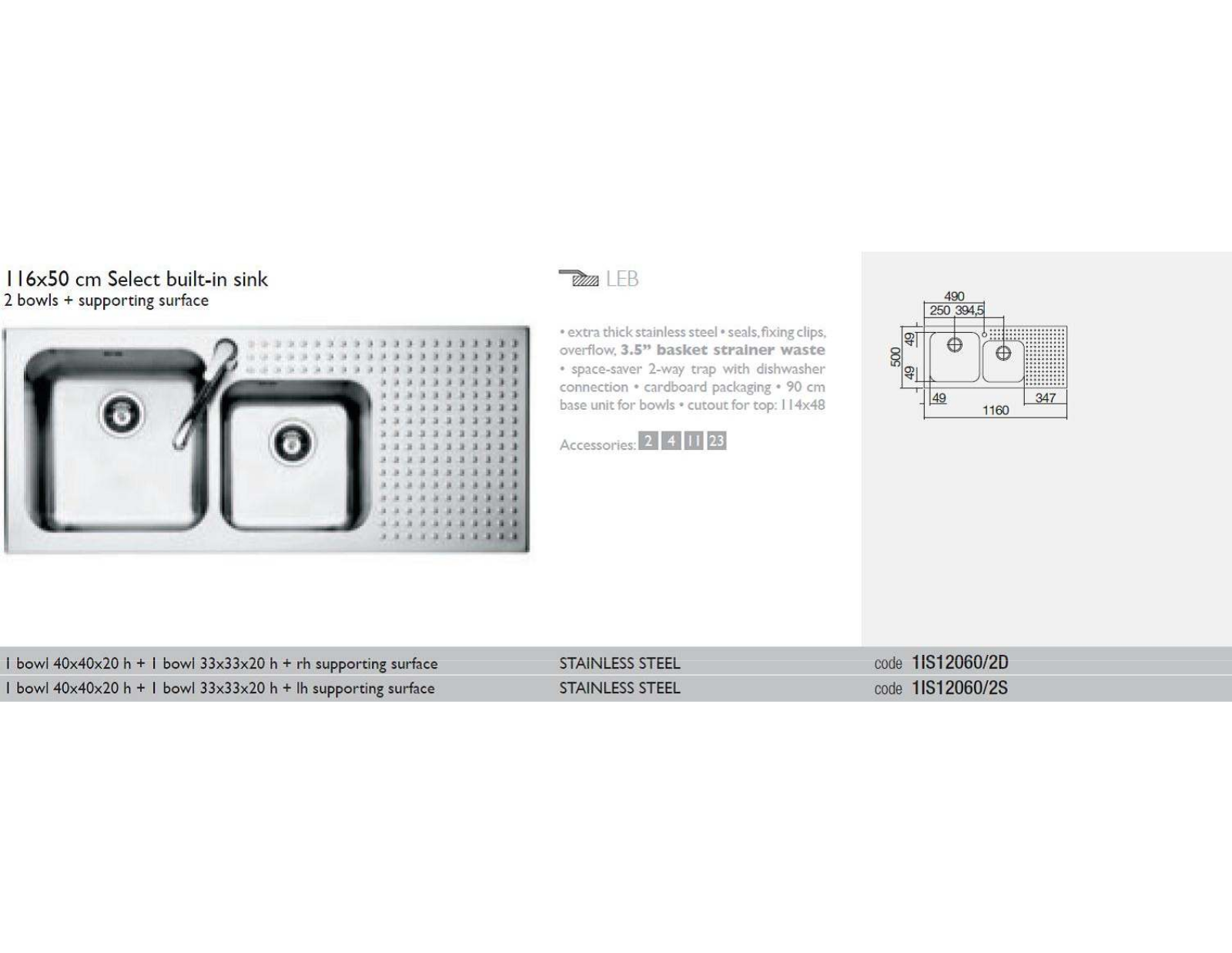 Barazza SE175RHD Specifications Sheet