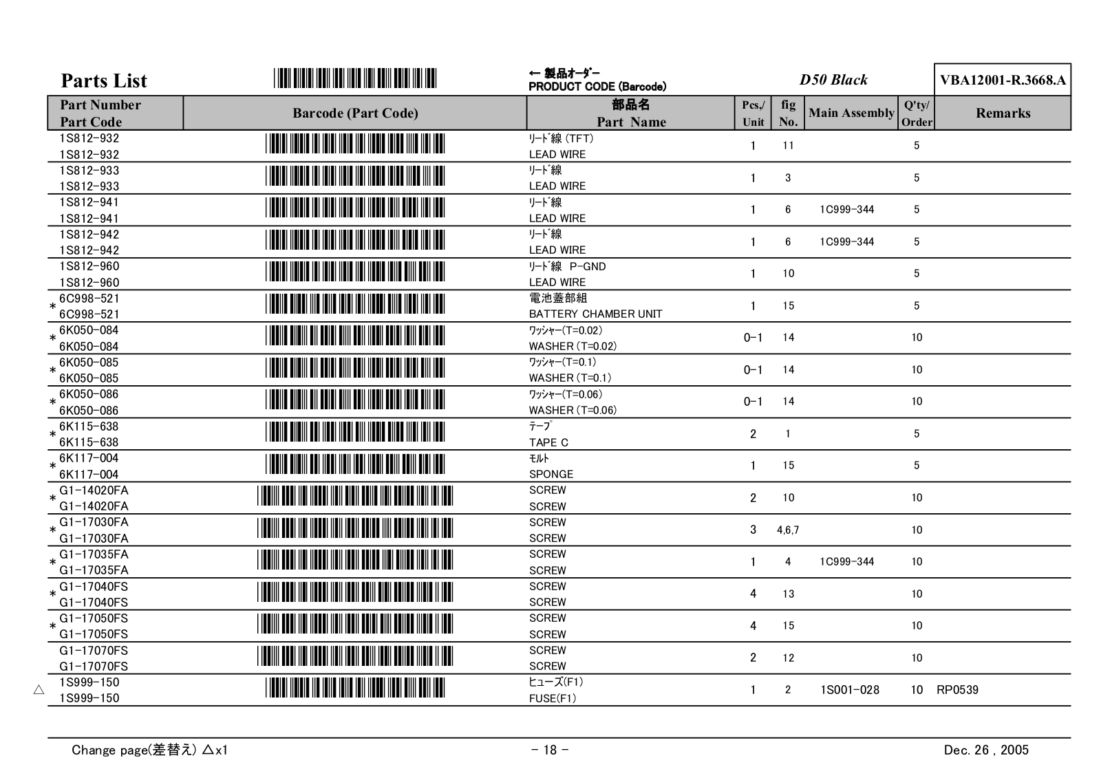 NIKON D50 Parts List