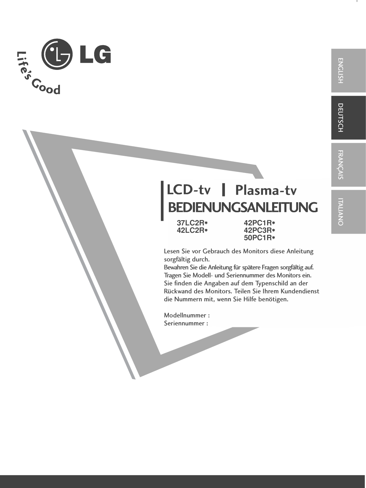 Lg 42LC2R, 37LC2R, 42PC1R, 42PC3R, 50PC1R User Manual