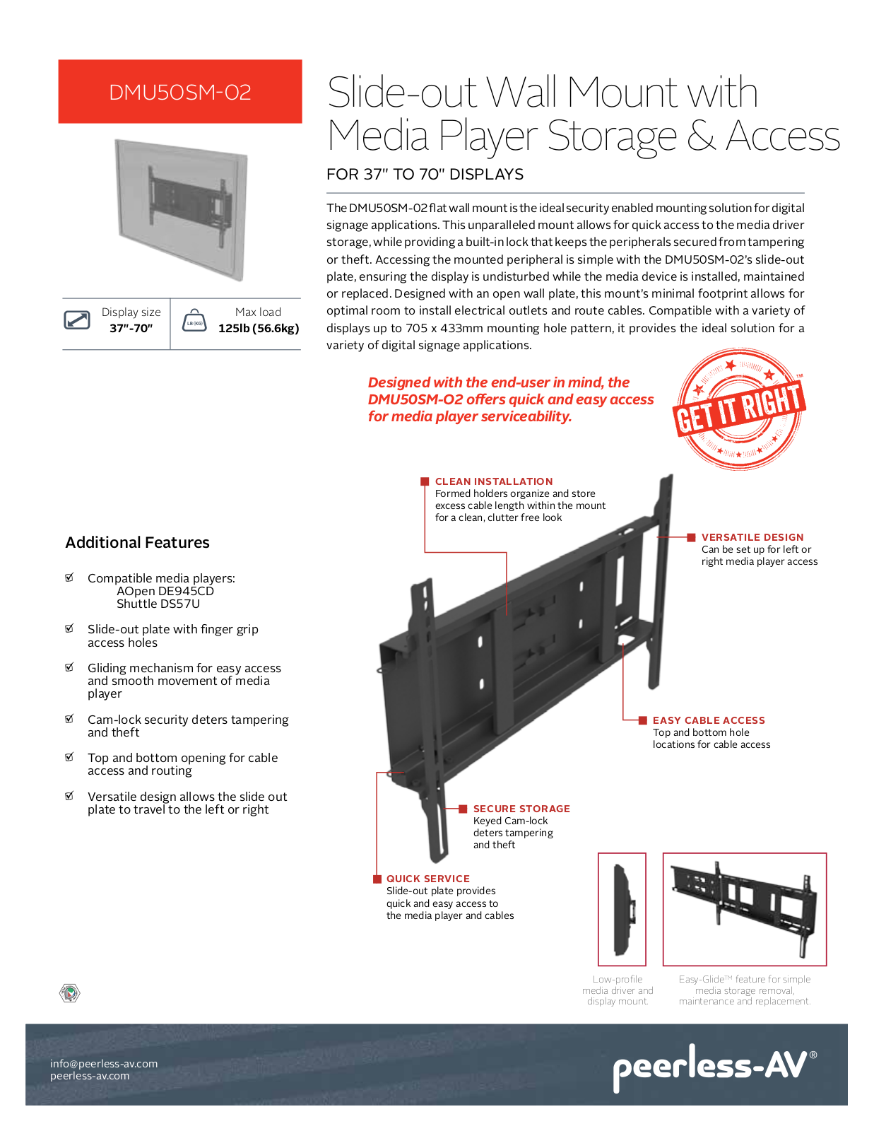 Peerless-AV DMU50SM-02 Specsheet