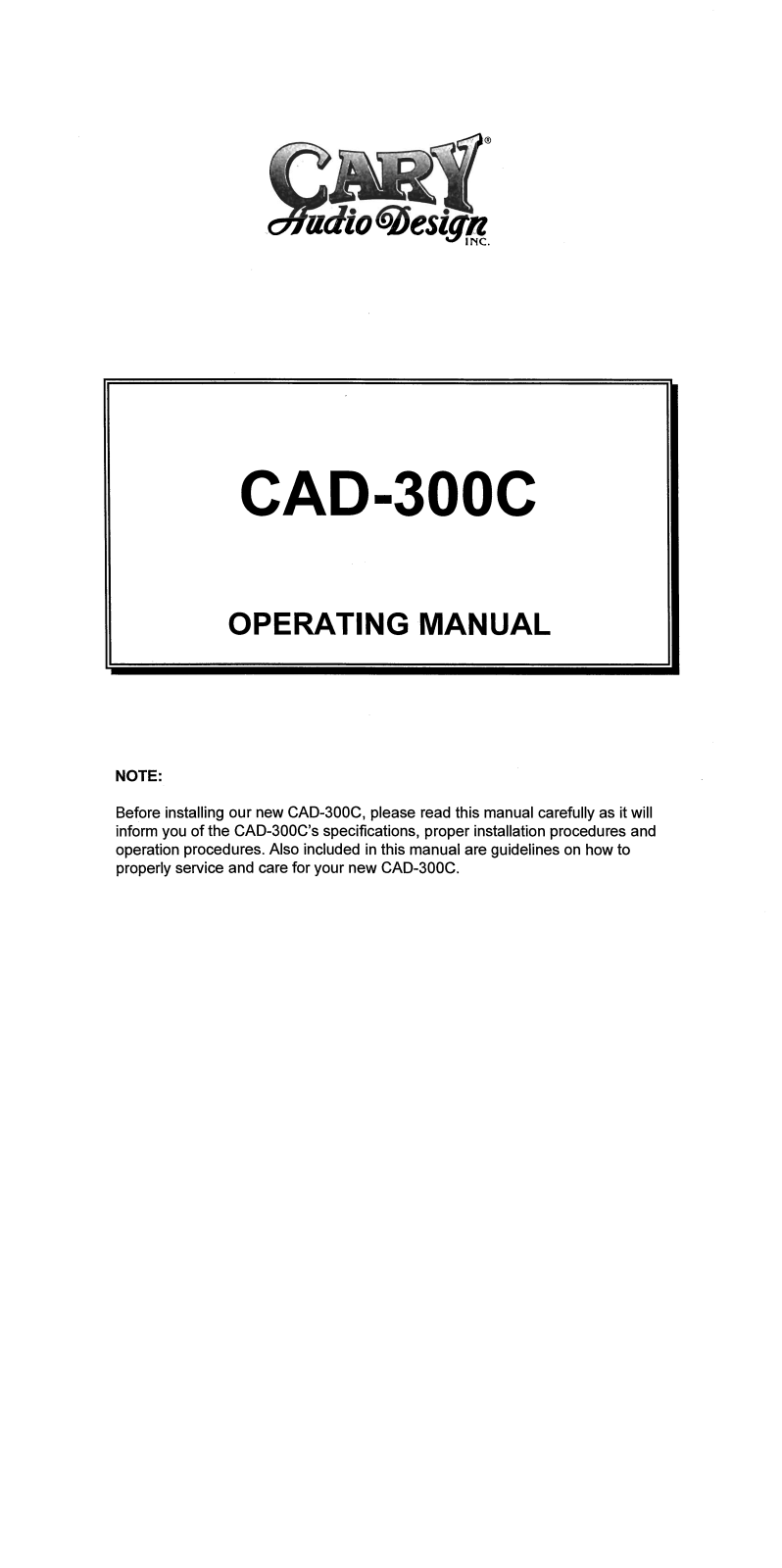 Cary Audio CAD 300C Owner's Manual