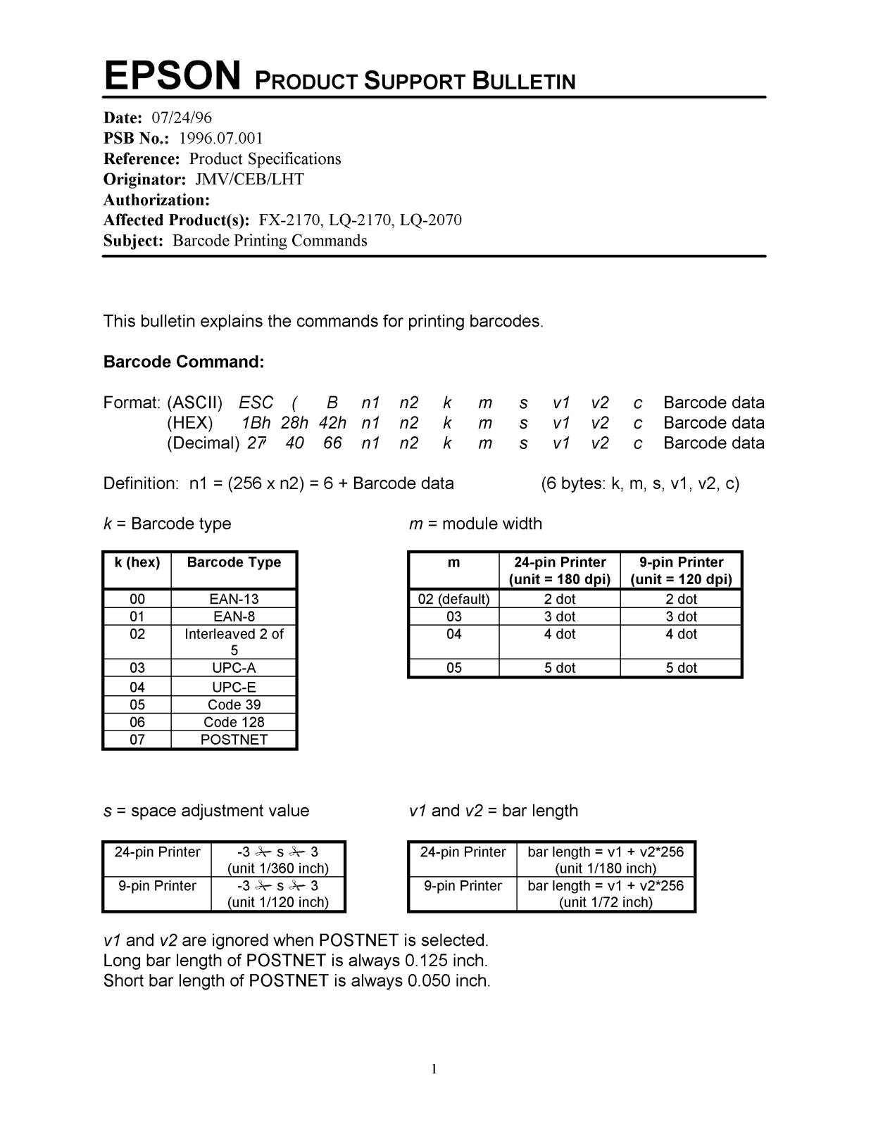 Epson LQ-2070 Quick Reference Guide