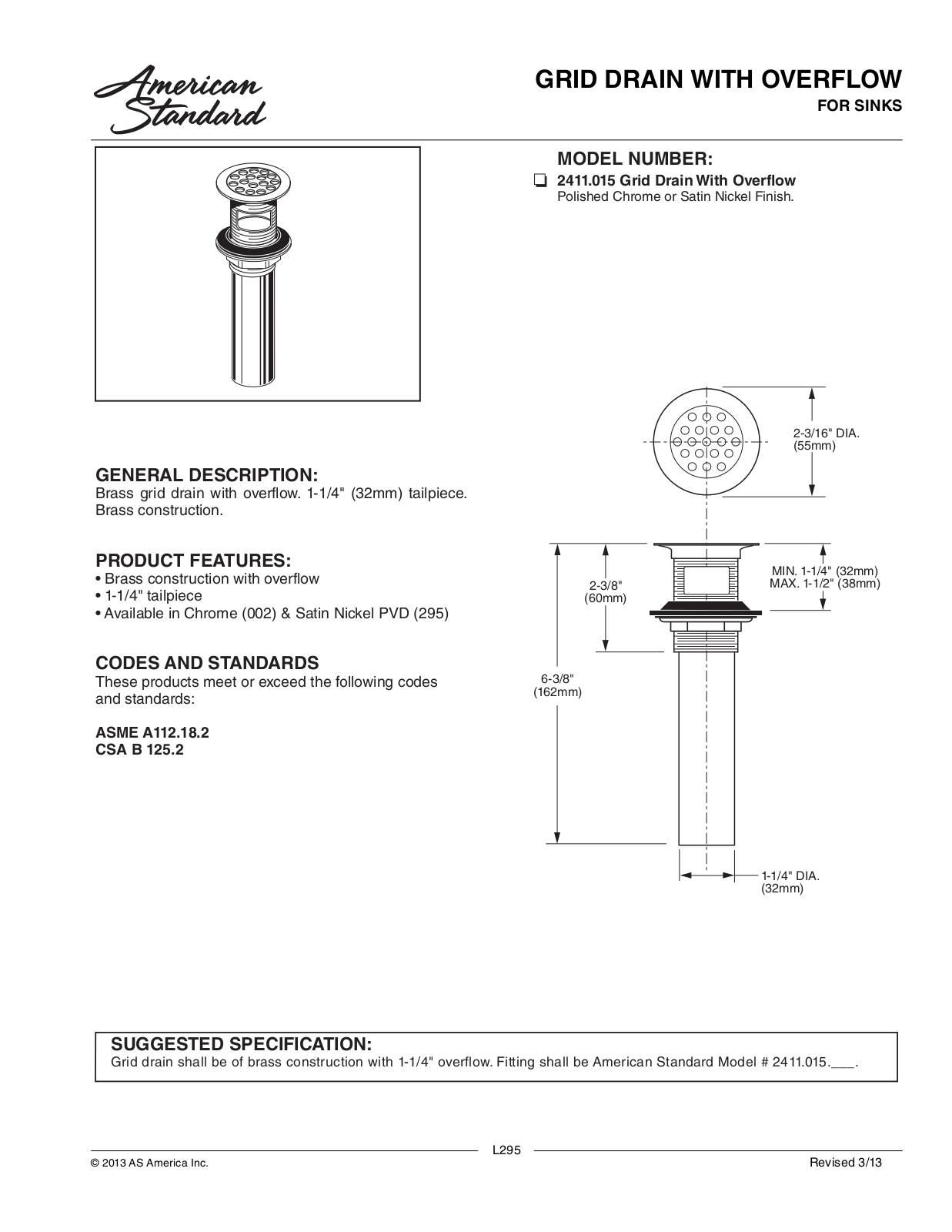 American Standard ASD9569 Specifications - ManualMachine.com