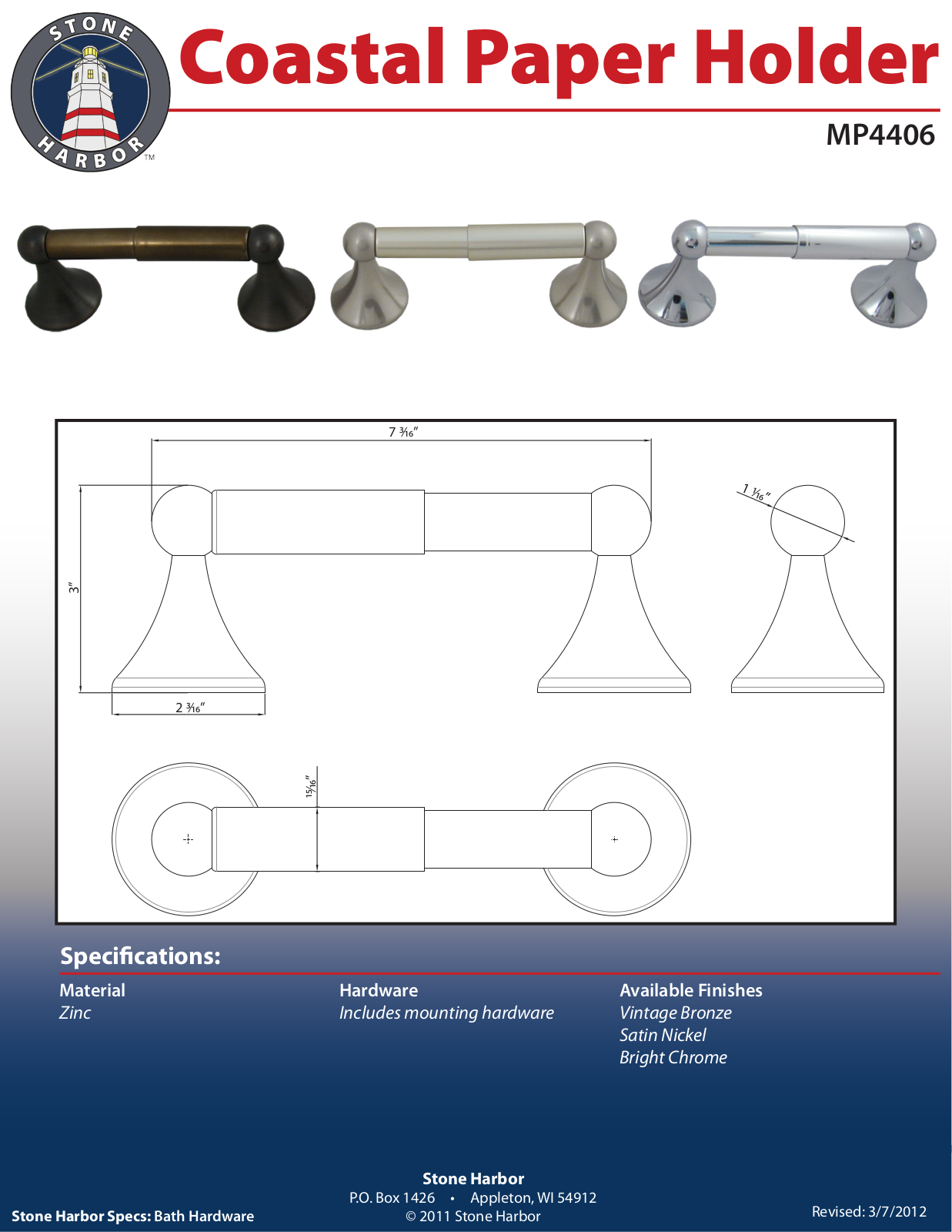 Stone Harbor Hardware STHH1070 Specifications - ManualMachine.com