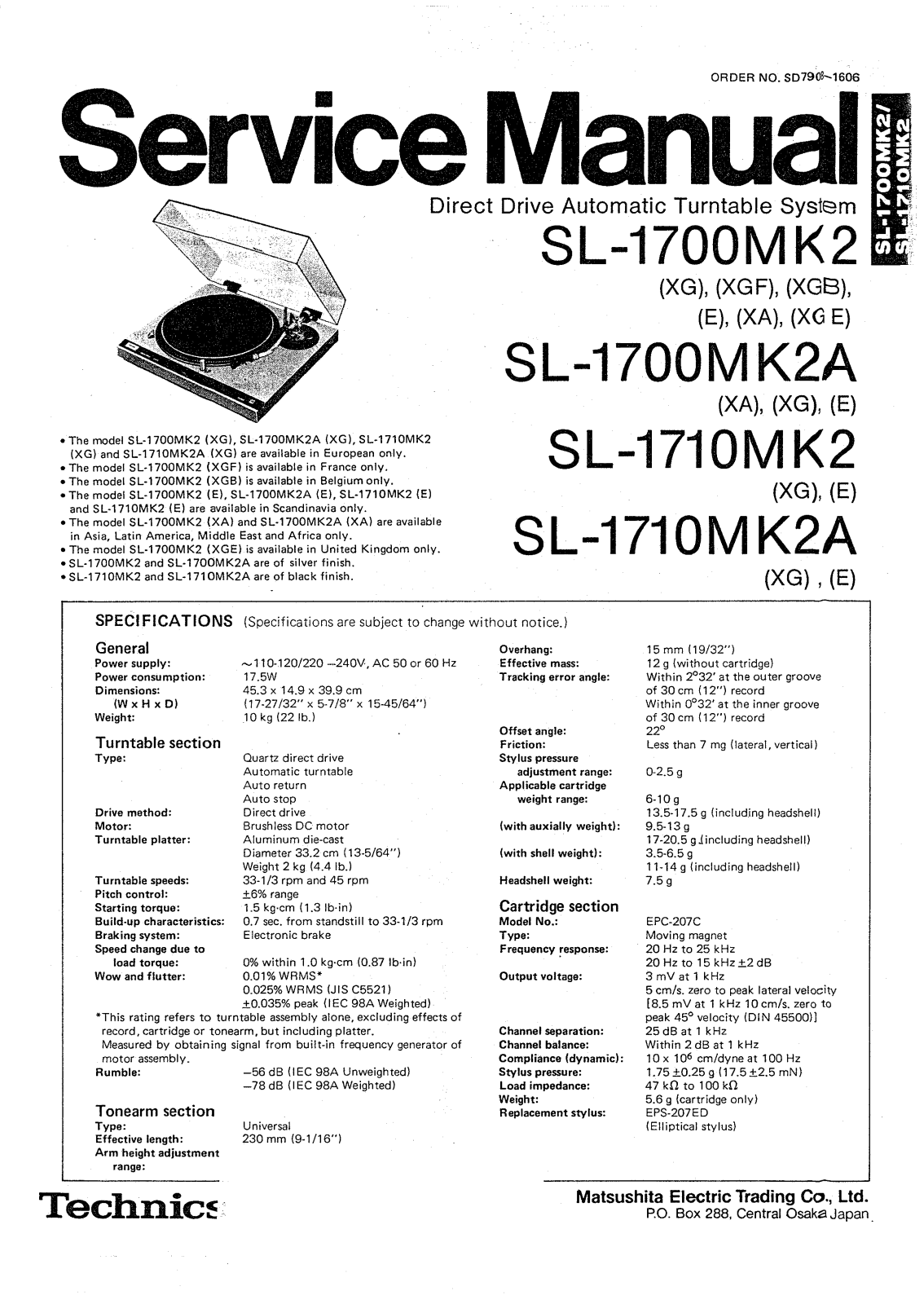 Technics SL-1710 Mk2 A Service manual